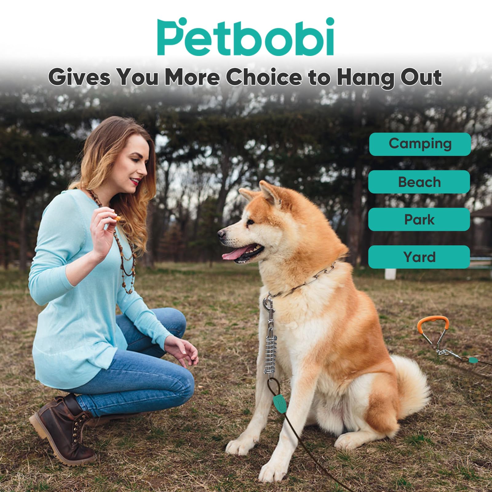 Petbobi Dog Tie-Out Cable And Stake - 10Ft Heavy Duty Cable With Spring, No Tangle, 16In Ground Stake, Ideal For Yard, Camping A