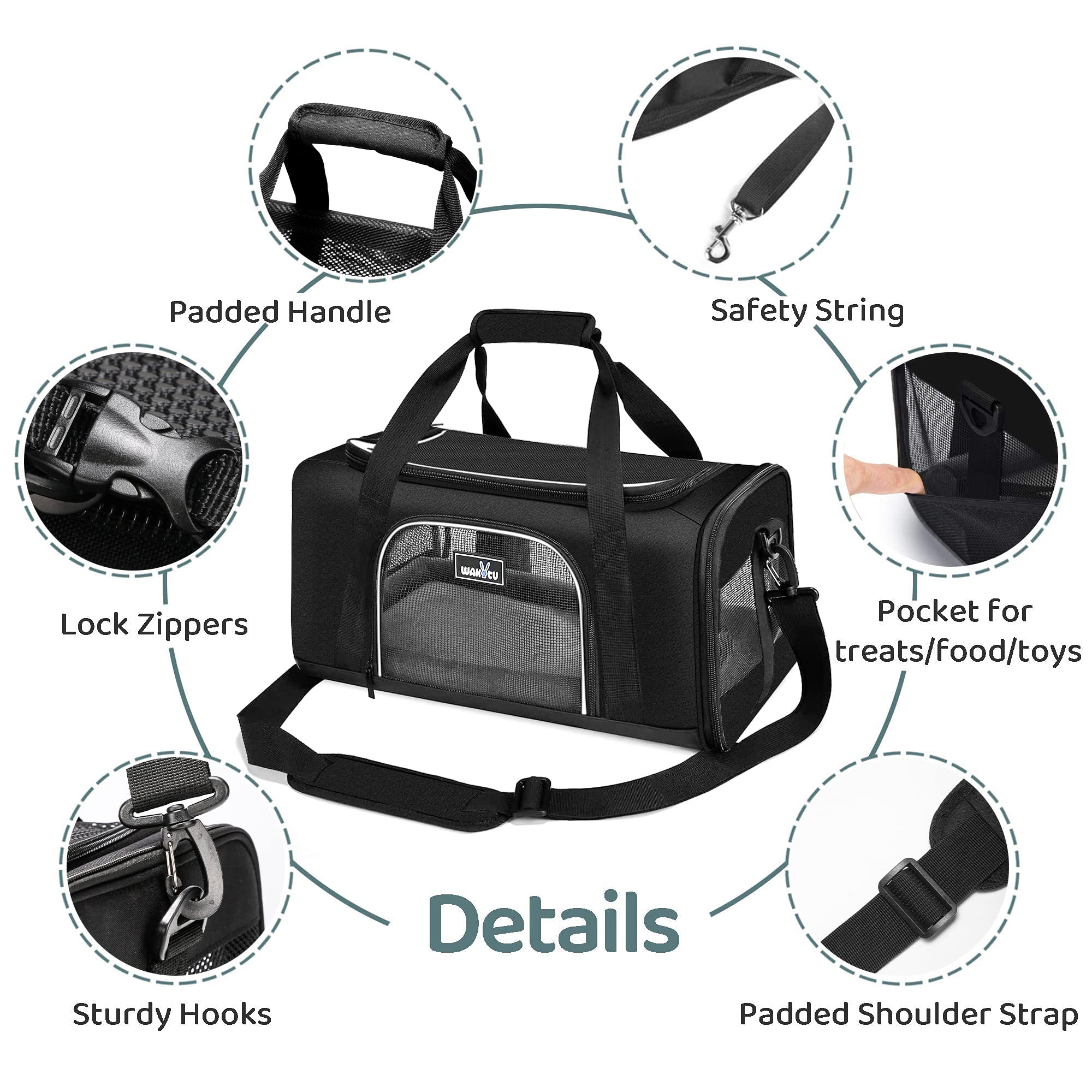 Wakytu Tsa Approved Pet Carrier For Small Medium Cats And Dogs | Dog Carrier With Adequate Ventilation | 4 Mesh Windows, 3 Entra