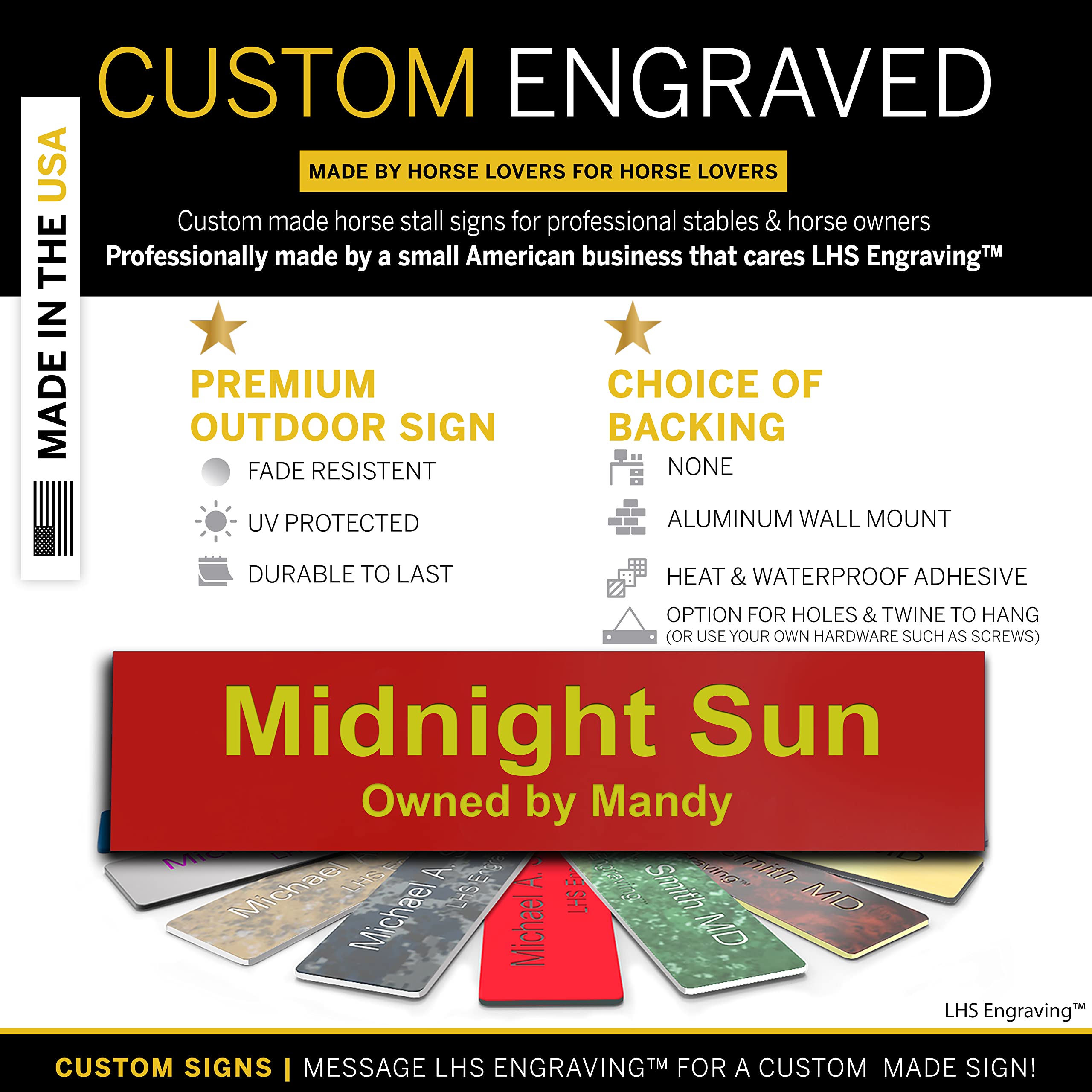 Lhs | Horse Stall Name Plate, 2X6 Personalized Stall Signs, Uv Protected, All Weather Adhesive, Hanging, Mounting Or Other, Red