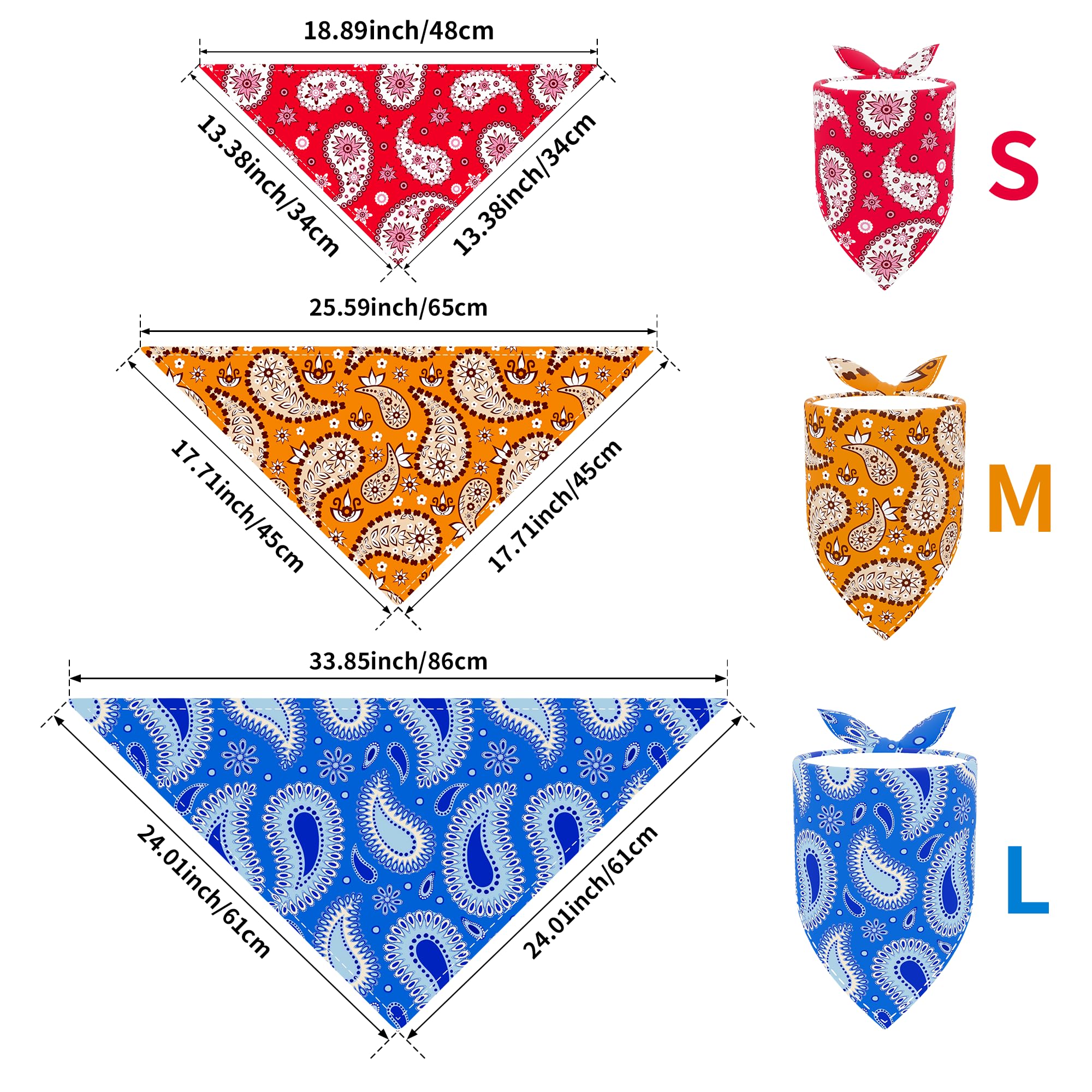 JpGdn 10pcs Dog Bandanas Paisley Pattern for Large Extral Large XL XXL Breed Kerchief Triangle Bibs Scarves Pink Blue Yellow Red