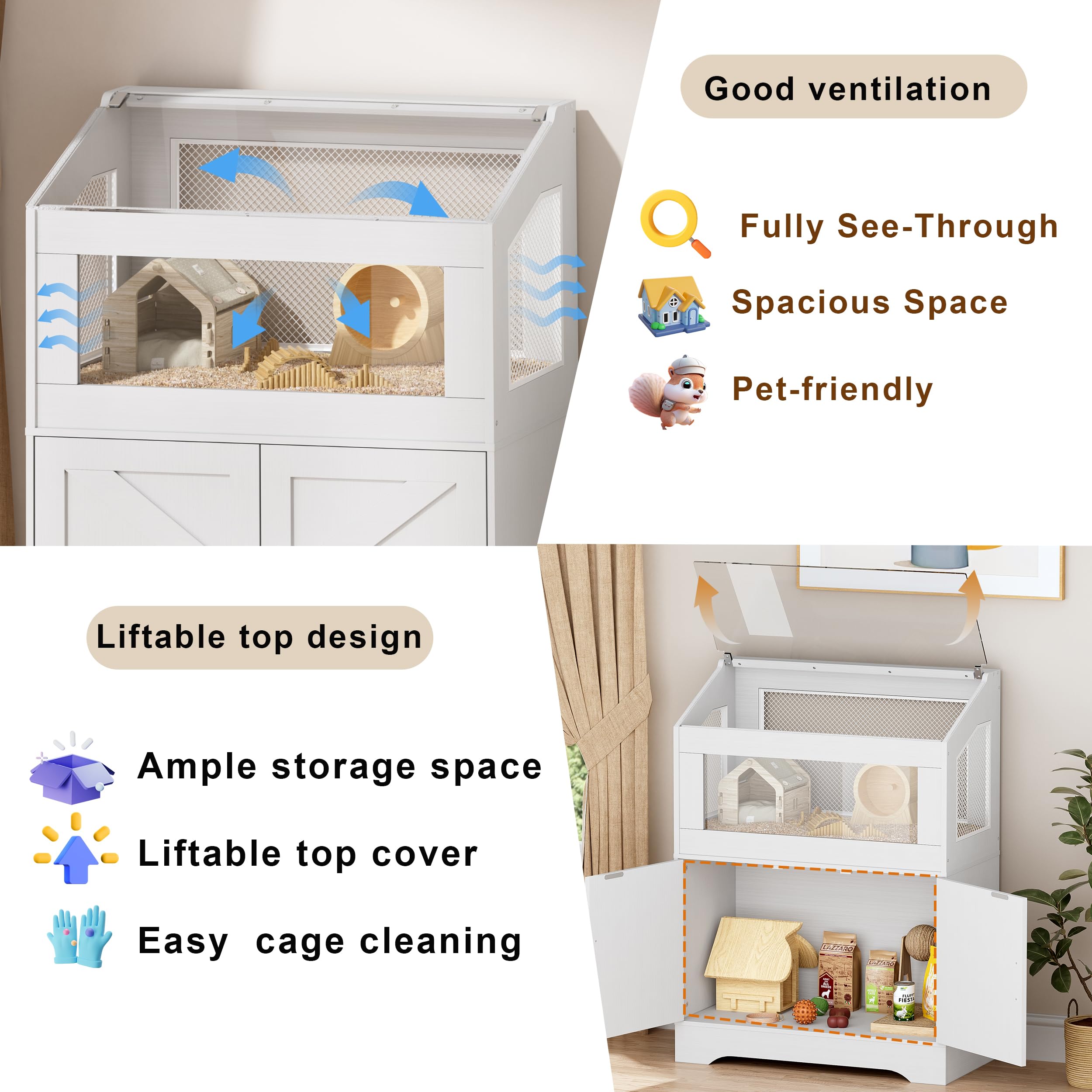 Pakasept Hamster Cage, Small Animal Cages With Storage Cabinet, Visual And Ventilated Large Habitats Hamster House For Rat, Guin