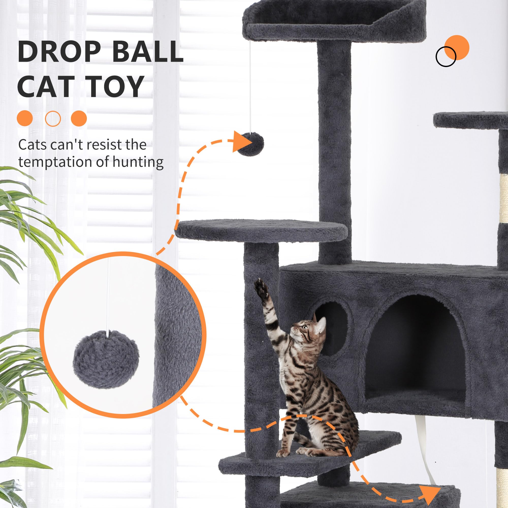 Bestpet 62In Cat Tree Tower For Indoor Cats,Multi-Level Cat Furniture Activity Center With Cat Scratching Posts Stand House Cat