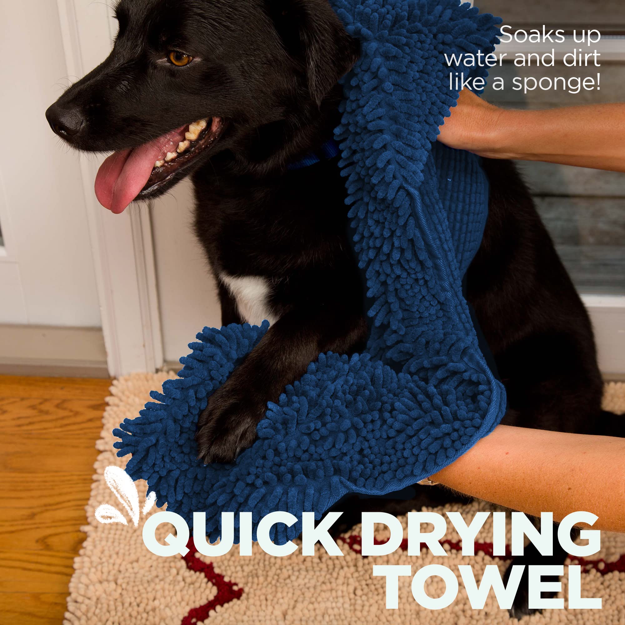 Soggy Doggy Super Shammy Dog Towel, Washable Microfiber Drying Dogs And Cleaning Paws, Fast-Drying Puppy Bath Towel With Hand Pockets, Navy Blue(31X14X0.01 Inches)