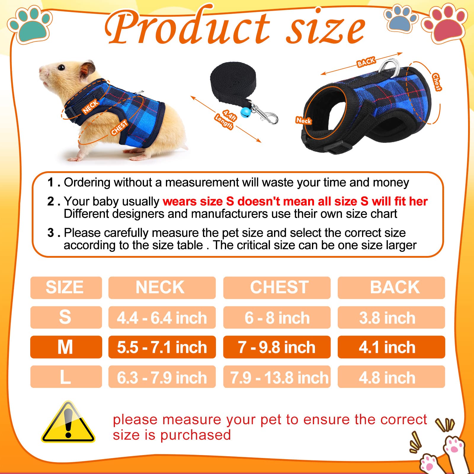 2 Pieces Guinea Pig Harness And Leash Plaid Hamster Harness With Safety Bell Adjustable Ferret Harness And Leash Set No Pulling