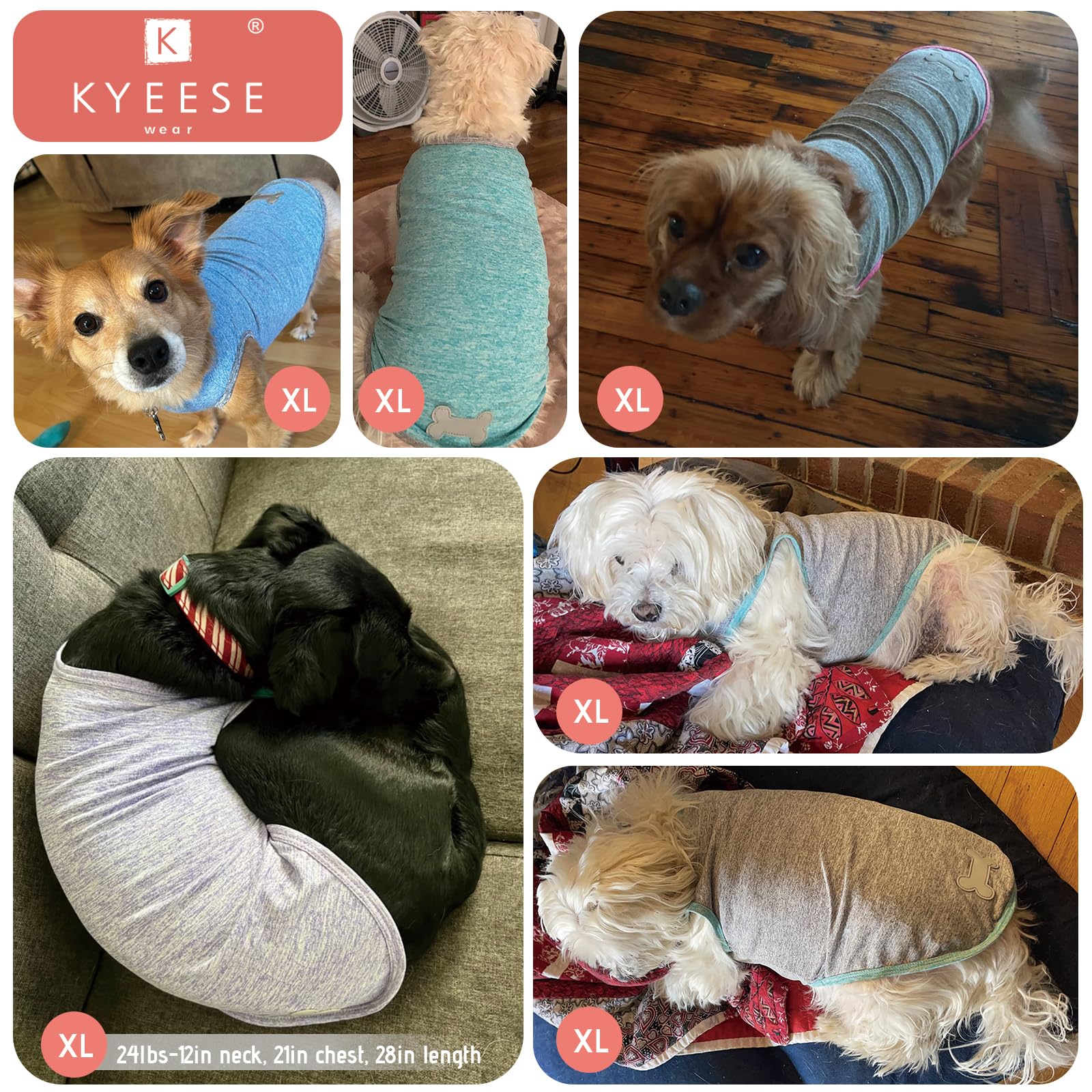 Kyeese 2 Pack Dog Shirts Quick Dry Soft Stretchy Sun Protection Dog T-Shirts With Reflective Label Tank Top Sleeveless Vest Dog Clothes For Small Medium Dogs, X-Large, Grey+Blue