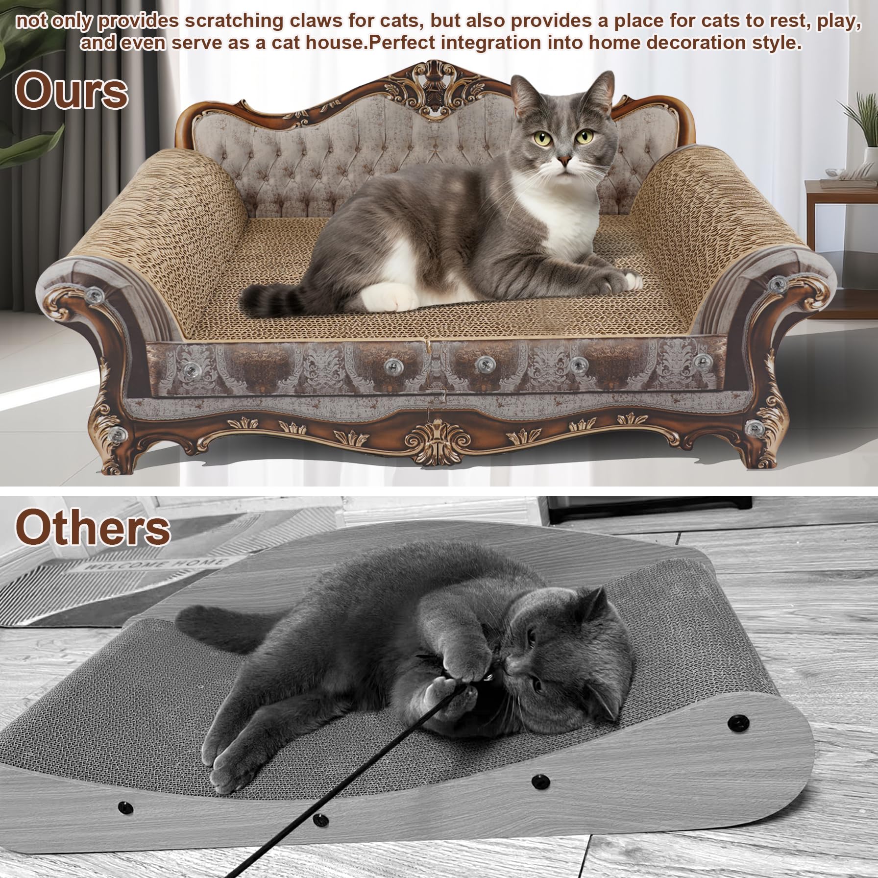 Coozment Sofa Shaped Scratching Couch,Thick Scratching Cardboard, Lounge Bed For Indoor Rest&Play, Sofa Scratcher Pad (23 ''L X