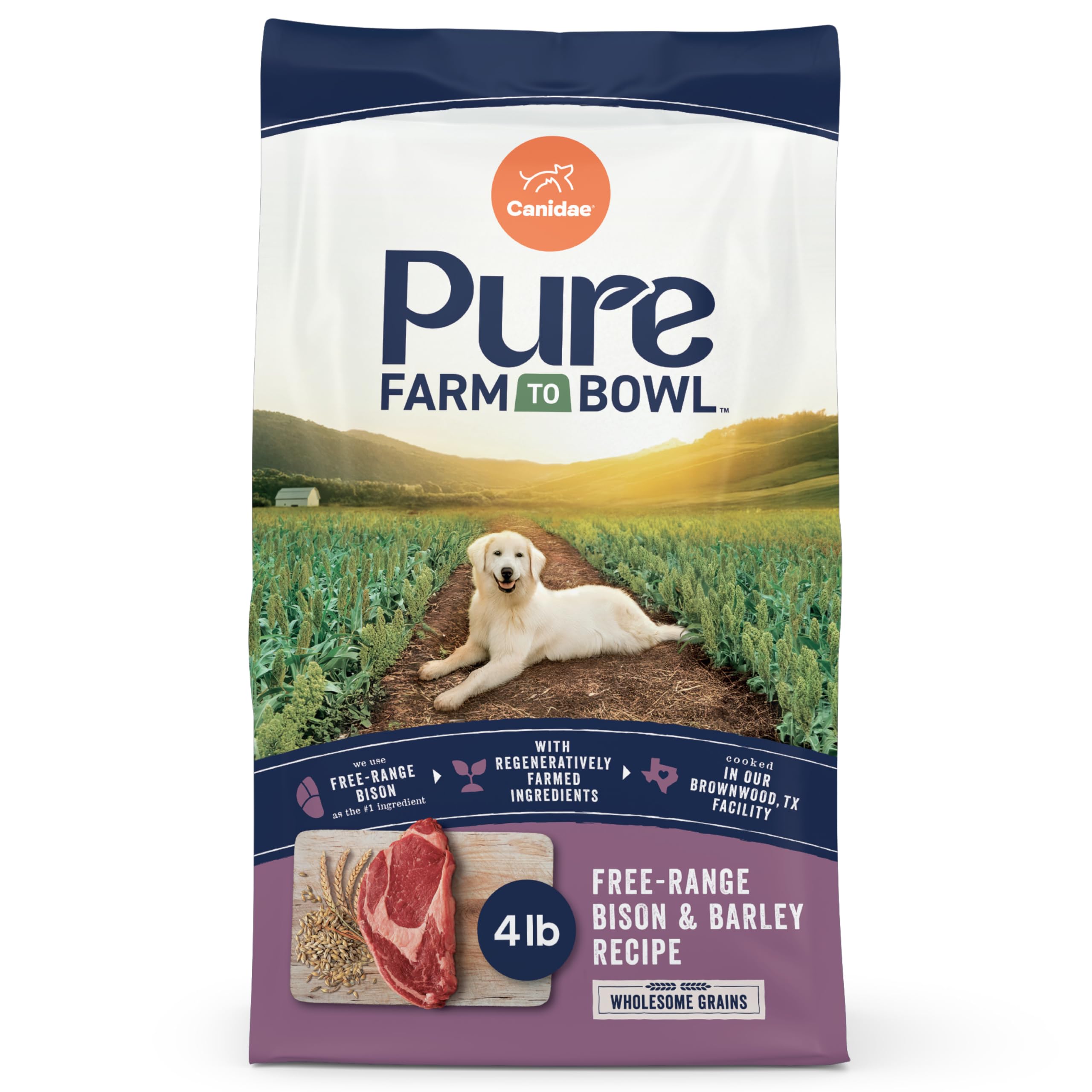 Canidae Pure Farm to Bowl Free-Range Bison & Barley Dog Food, Adult, 4lb