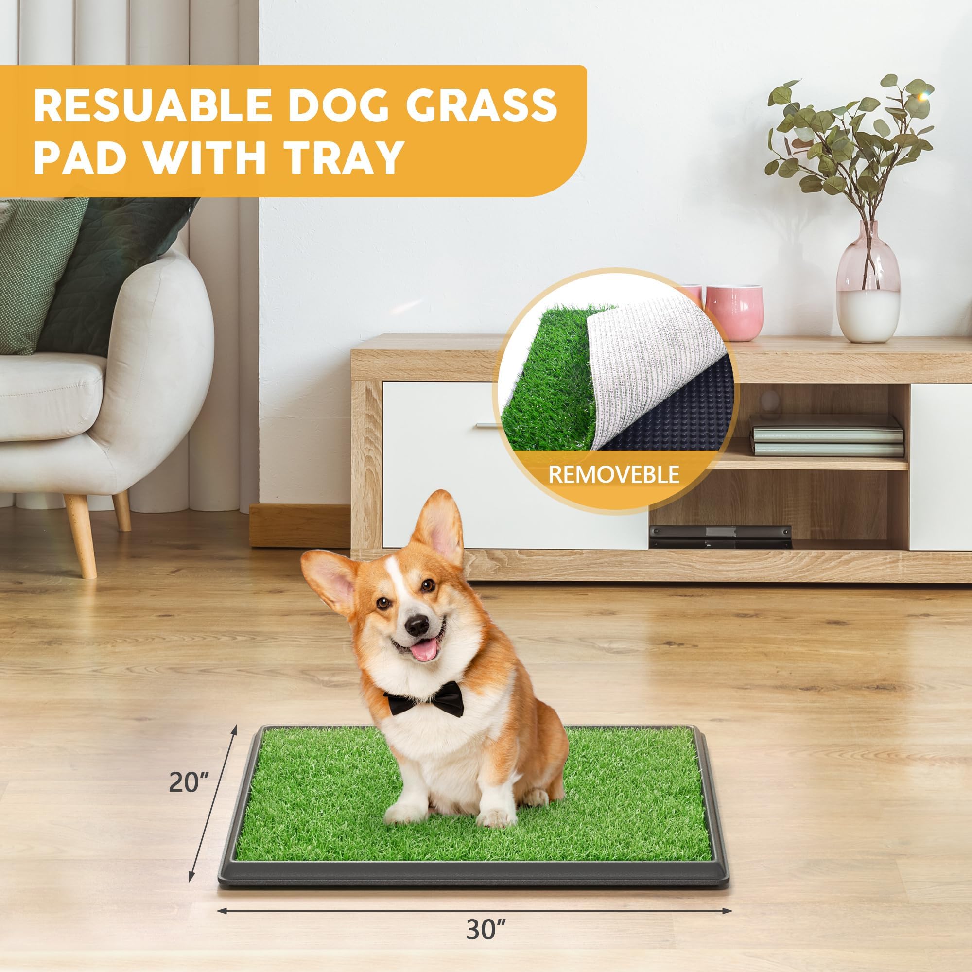 Indoor Dog Potty Grass With Tray Large, Reusable Dog Pee Grass Pad With Tray, Artificial Grass Turf For Puppy Potty Training, Ou