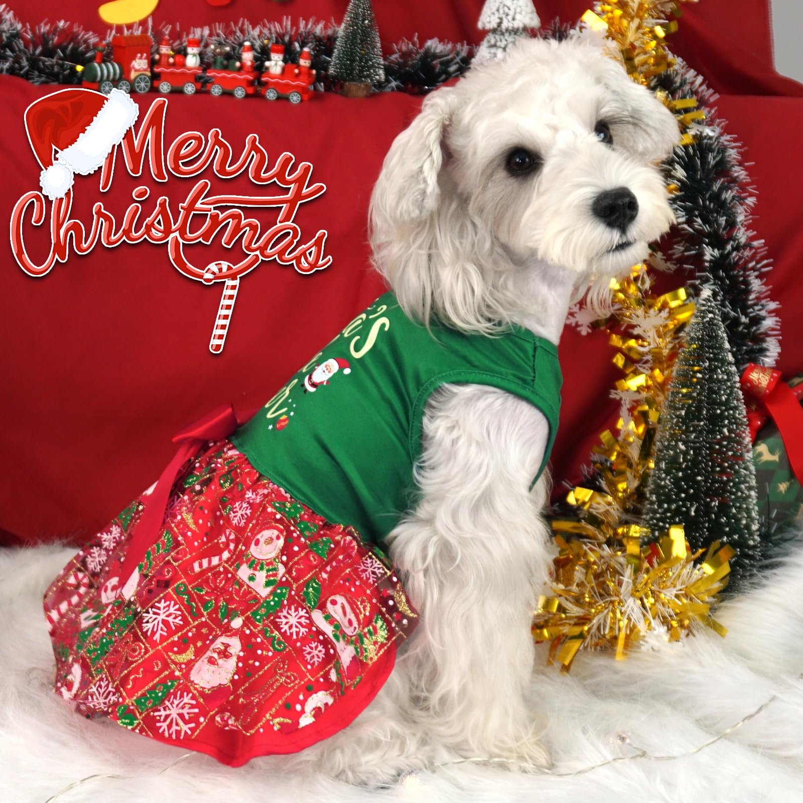 Xpudac Dog Christmas Dress Outfit Snowman Tulle Dress Holiday Dog Clothes For Small Dogs Girl, Santa Pet Costume Cat Outfits-Sma
