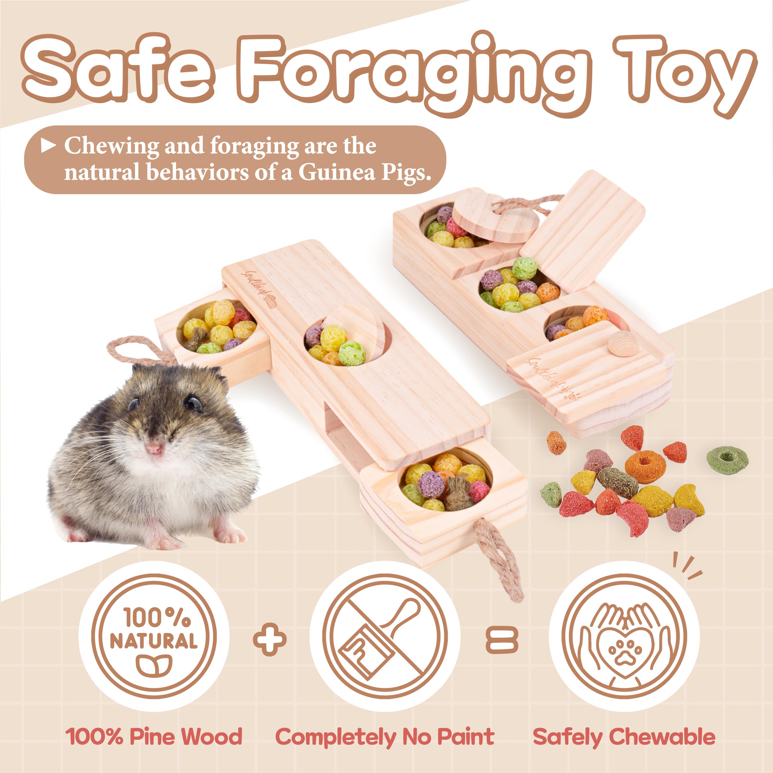 Soulthink Interactive Guinea Pig Toys - Wooden Rat Toys For Pet Rats, Enrichment & Foraging Activity For Hamster Sniff N' Snack