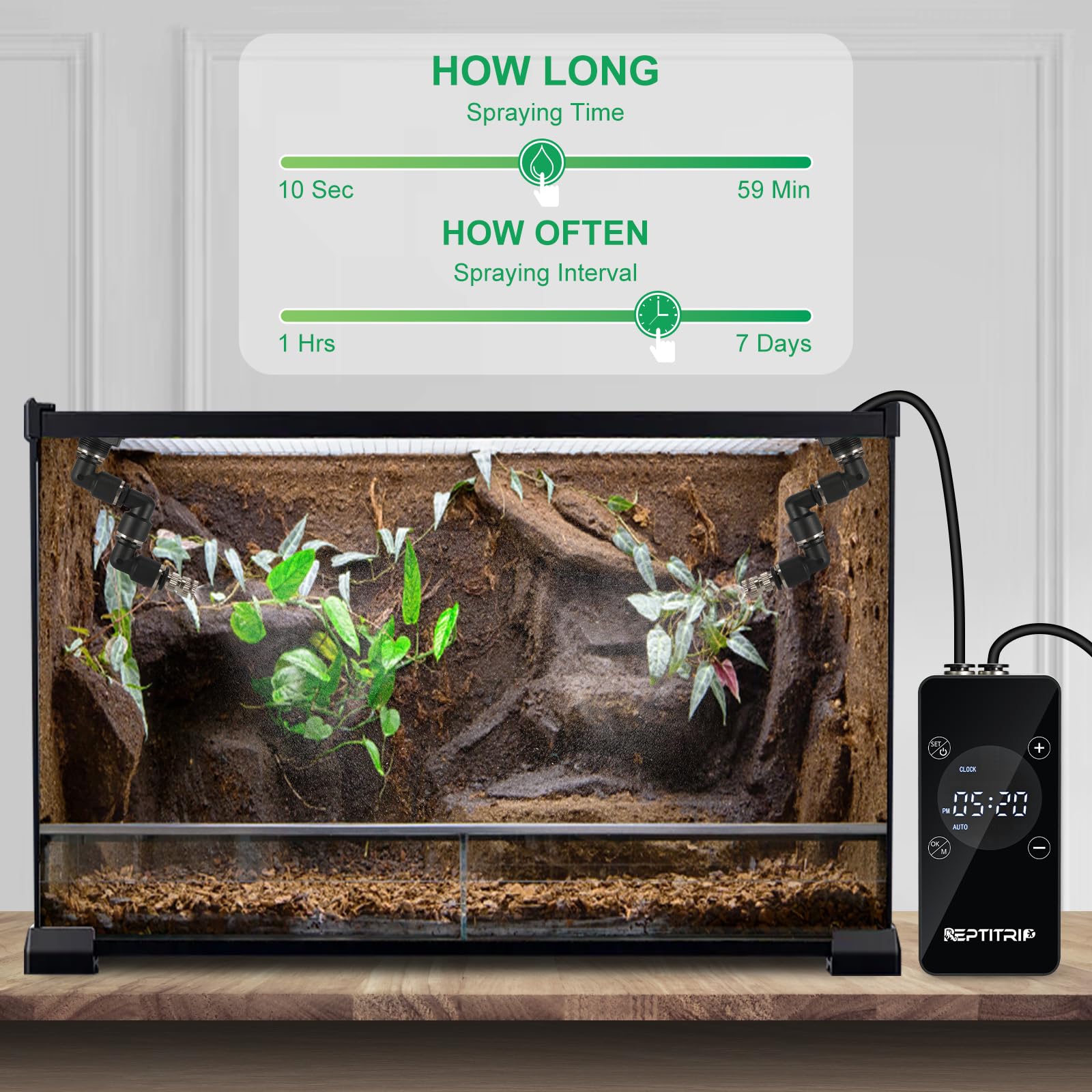 Updated Reptile Mister - Humidifier For Tanks, Amphibians, And Rainforest Plants With Timer And Manual Spray Functions