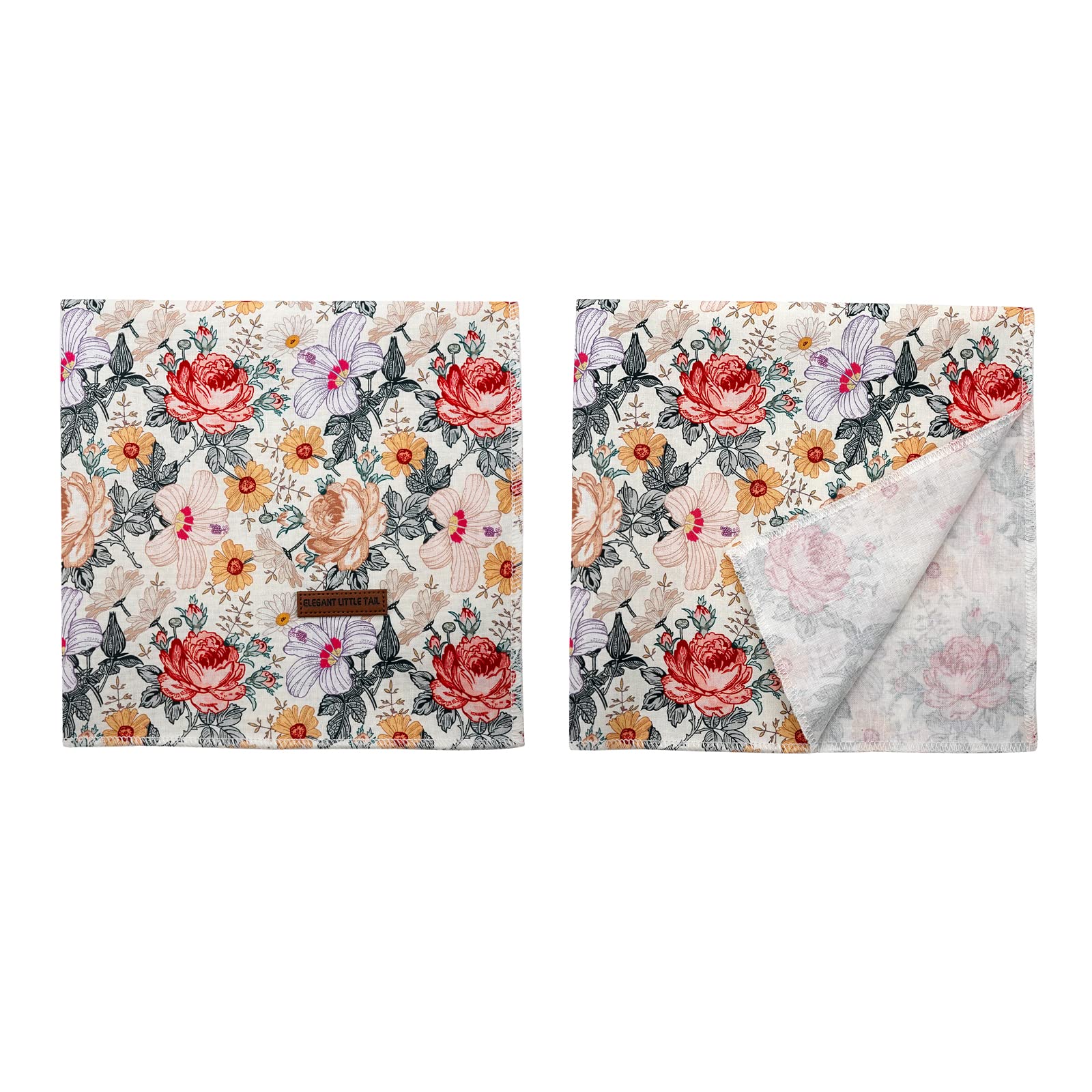 Elegant Little Tail Girl Dog Bandanas - Vintage Flower Pattern Dog Kerchief, Small/Medium/Large, Adjustable, Washable Square Sca