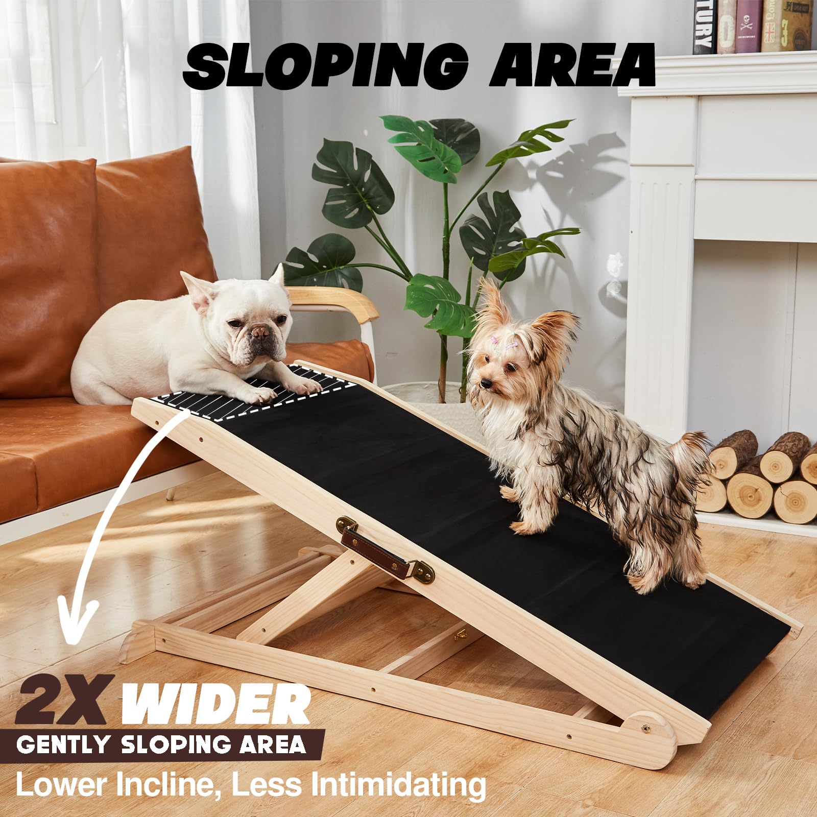 Woohoo Dog Ramp For Bed- 18'' Extra Wide - Non-Slip Rubber Surface - Folding Wooden Pet Ramp For Bed And Couch - Dog Ramp For La