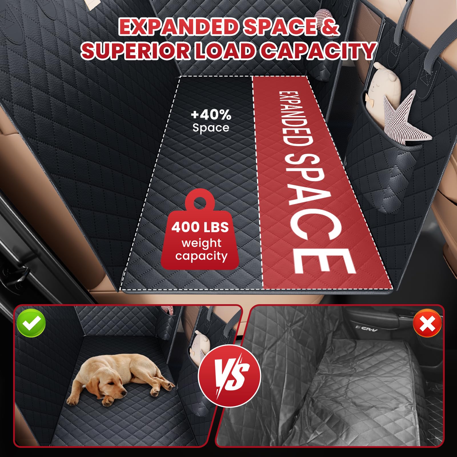 Leather Dog Car Seat Cover, Pets Waterproof Back Seat Cover, 400 Lbs Extender Hard Bottom, Duty Scratch Proof Nonslip Durable So