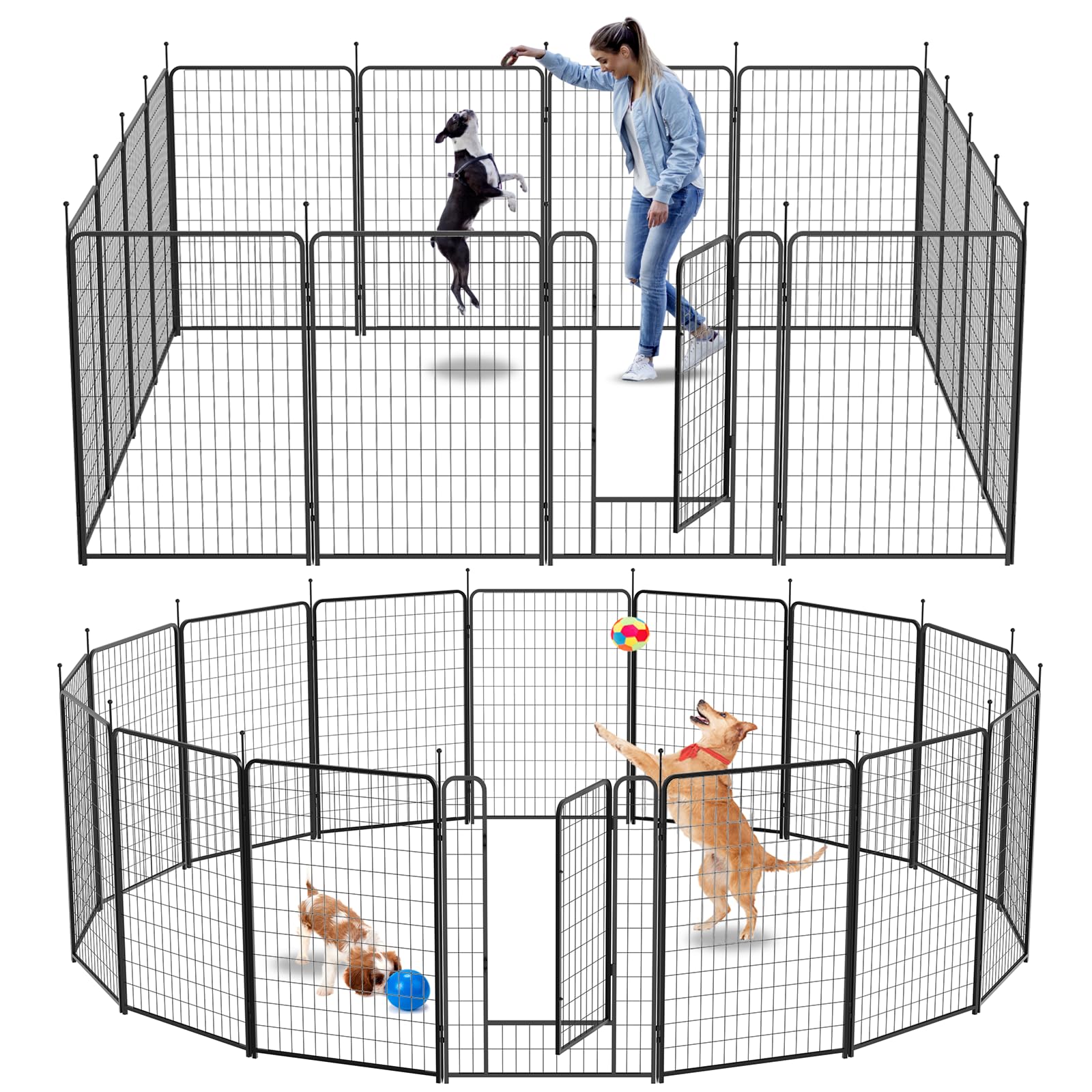 Kfvigoho Dog Playpen Outdoor 16 Panels Heavy Duty Dog Pen 26'' W  50'' H Anti-Rust Exercise Fence With Doors For Large/Medium Pe