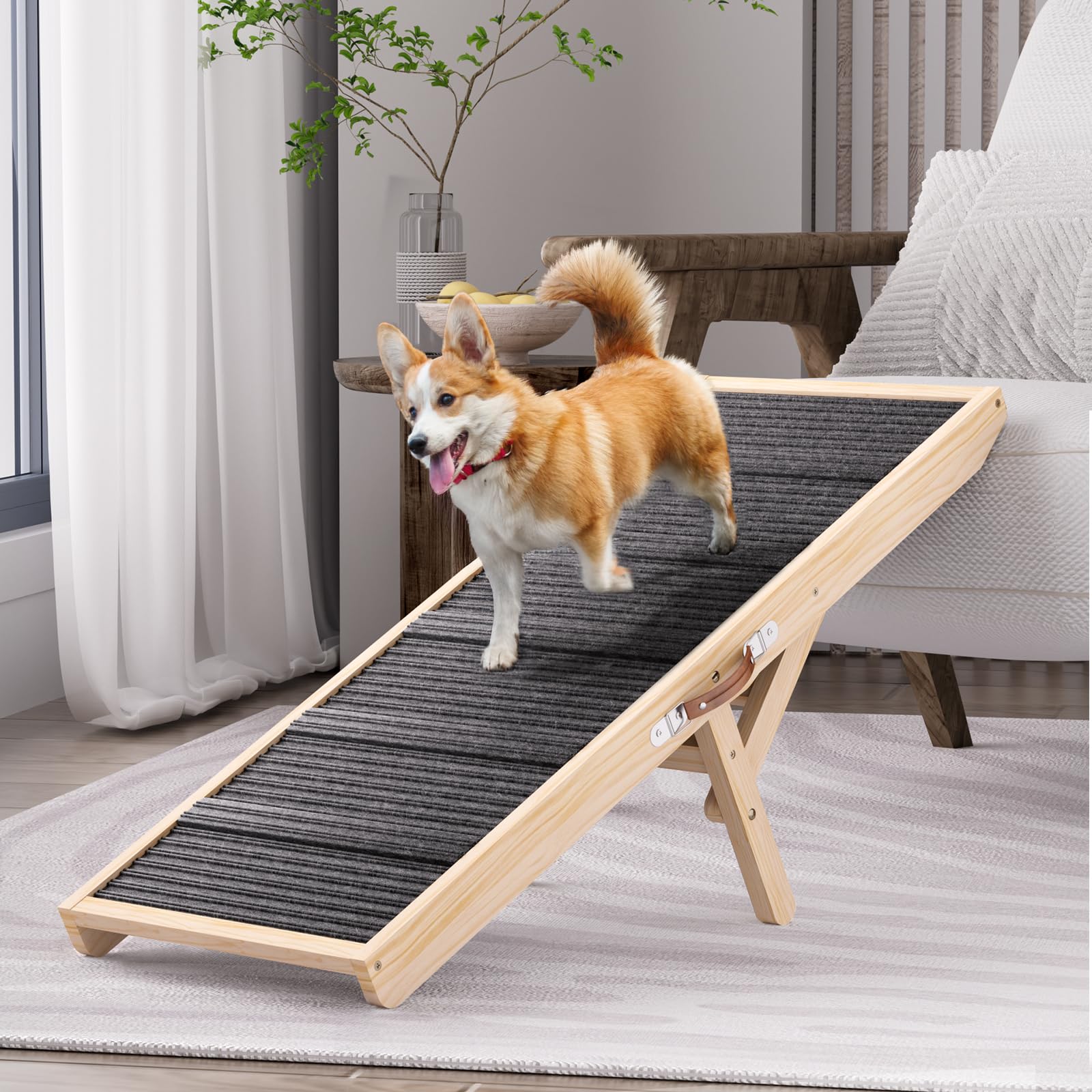 Tresbro Dog Ramp for Couch, 40 Long Dog Ramps with Adjustable 11 to 20.47 Height, Portable Dog Ramp with Anti-Slip Carpet 