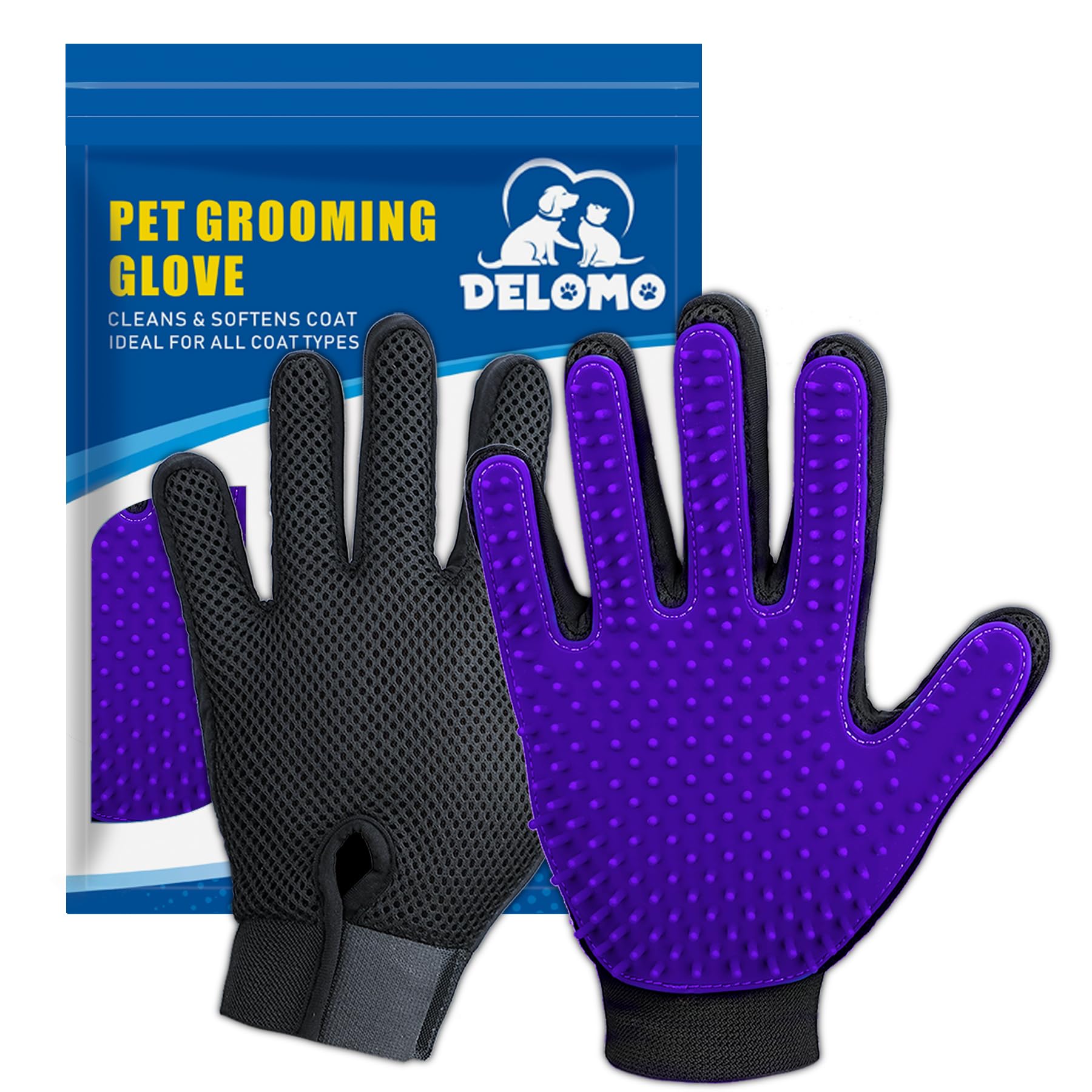 Upgrade Version Pet Grooming Glove - Gentle Deshedding Brush Glove - Efficient Pet Hair Remover Mitt - Enhanced Five Finger Desi