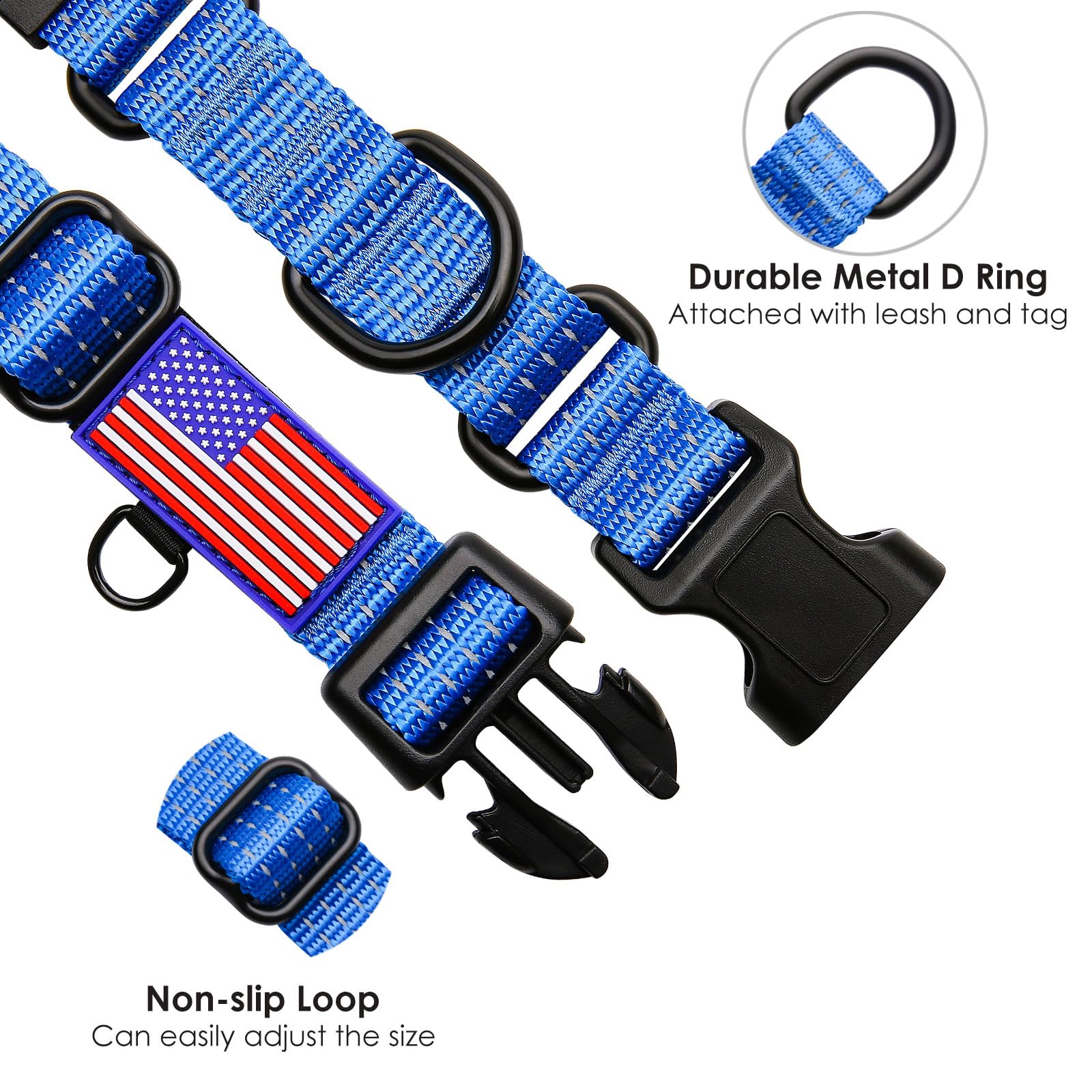 LUCKYDC Martingale Collar for Training Dogs. Adjustable Reflective Collars with Buckle-USA Flag- NO Pull-Prevents Slipping Out,