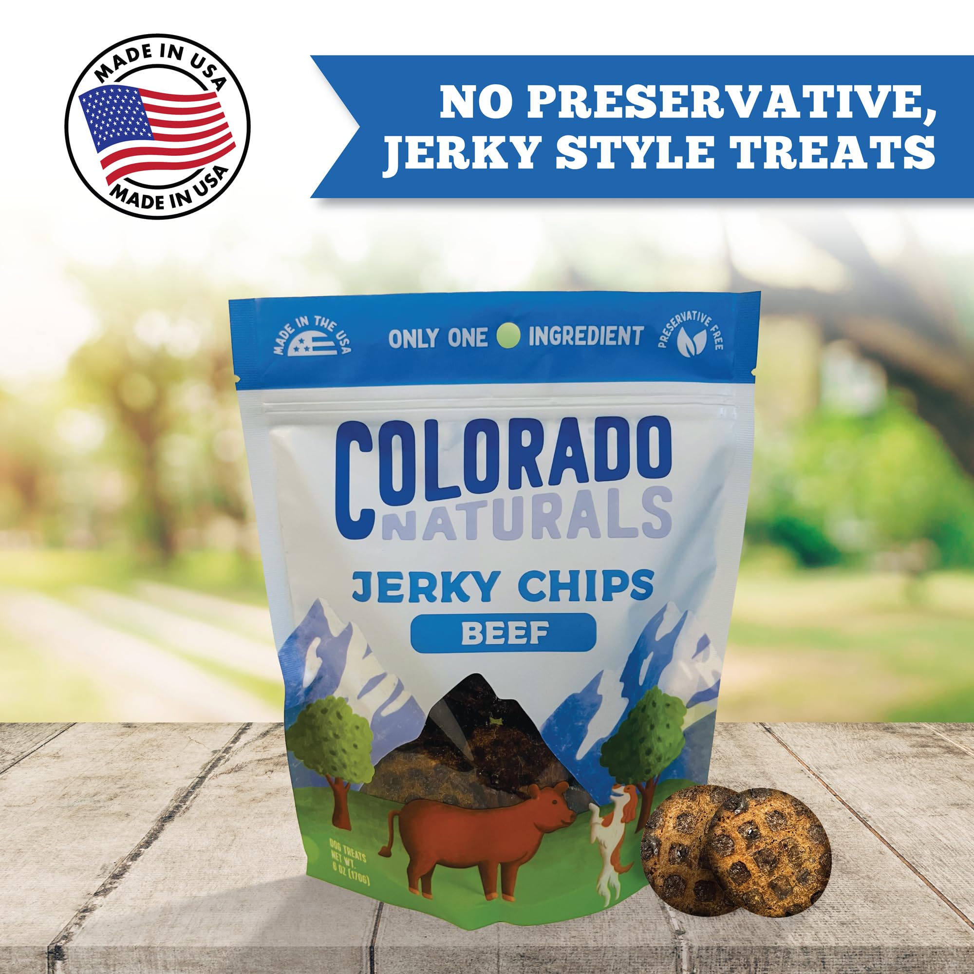 Colorado Naturals Beef Jerky Chips Dog Treats, All-Natural, 6 oz – Made in USA, No Fillers or Preservatives