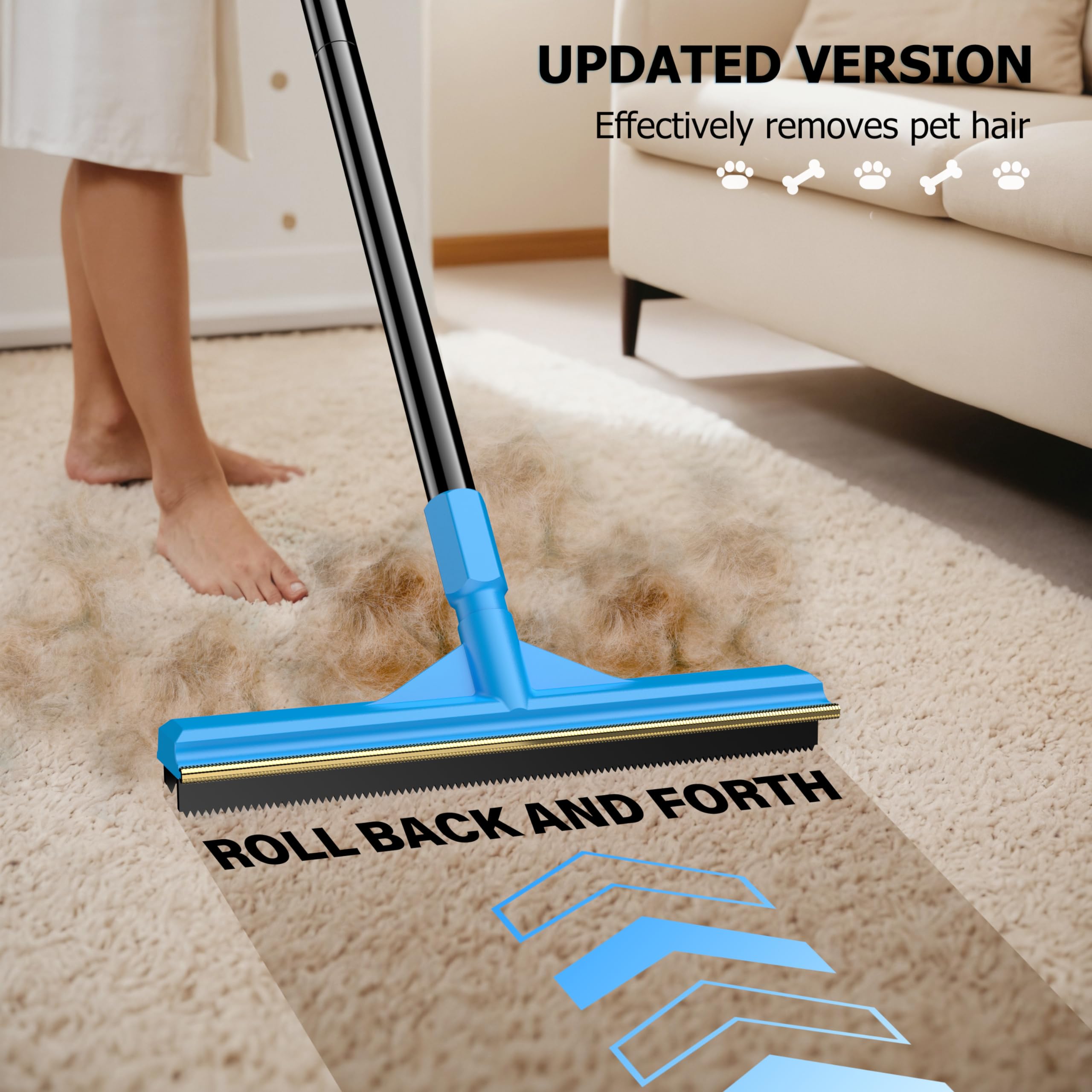 Updated Pet Hair Removal Tool, CEARKTIY Carpet Rake for Pet Hair Removal, 57 ' ' Adjustable Pet Hair Remover Broom, 2 in 1 Rubbe