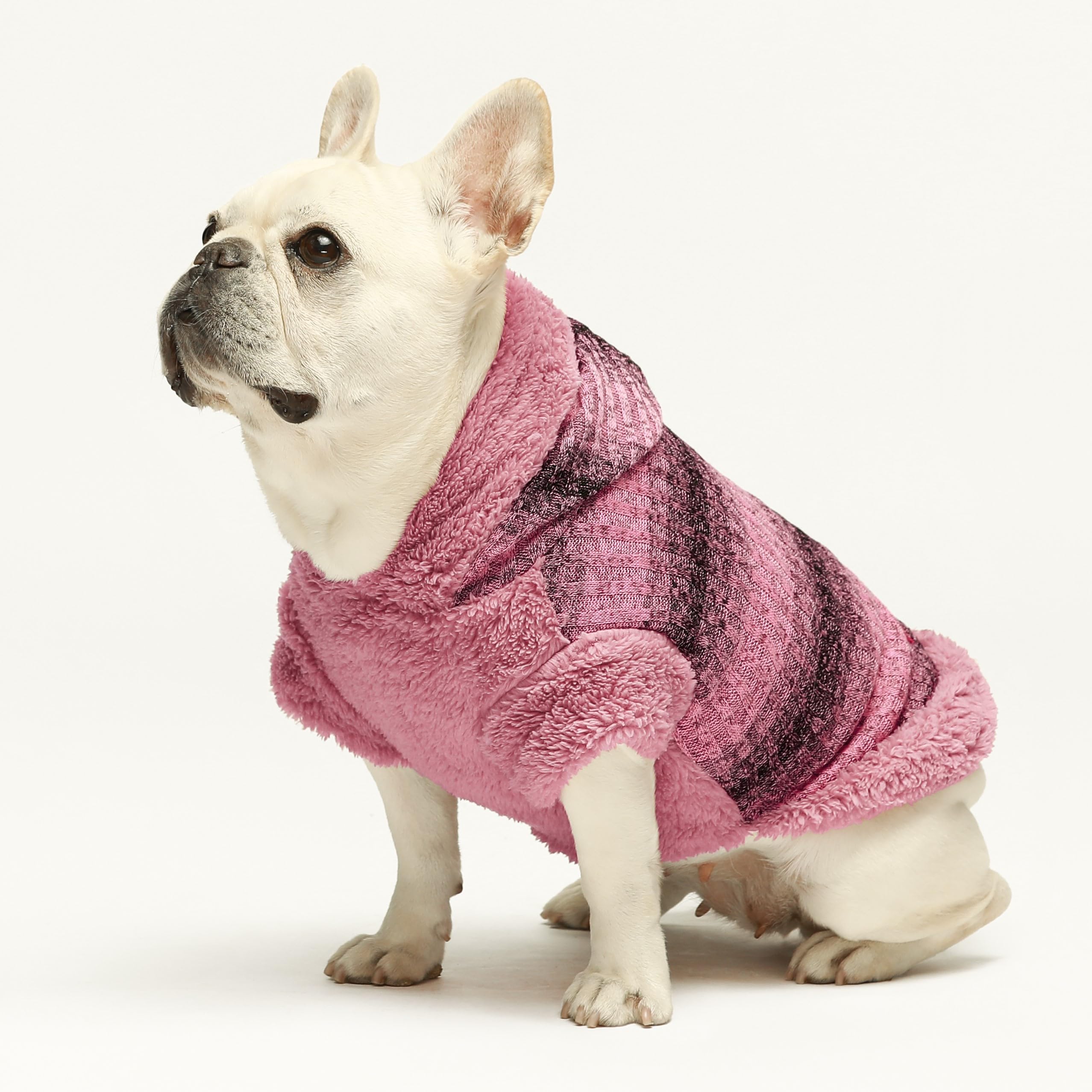 Fitwarm Fuzzy Dog Sweater, Knitted Winter Dog Clothes for Small Dogs Girl, Pet Warm Hooded Outfit, Heather Pink, Black, Medium