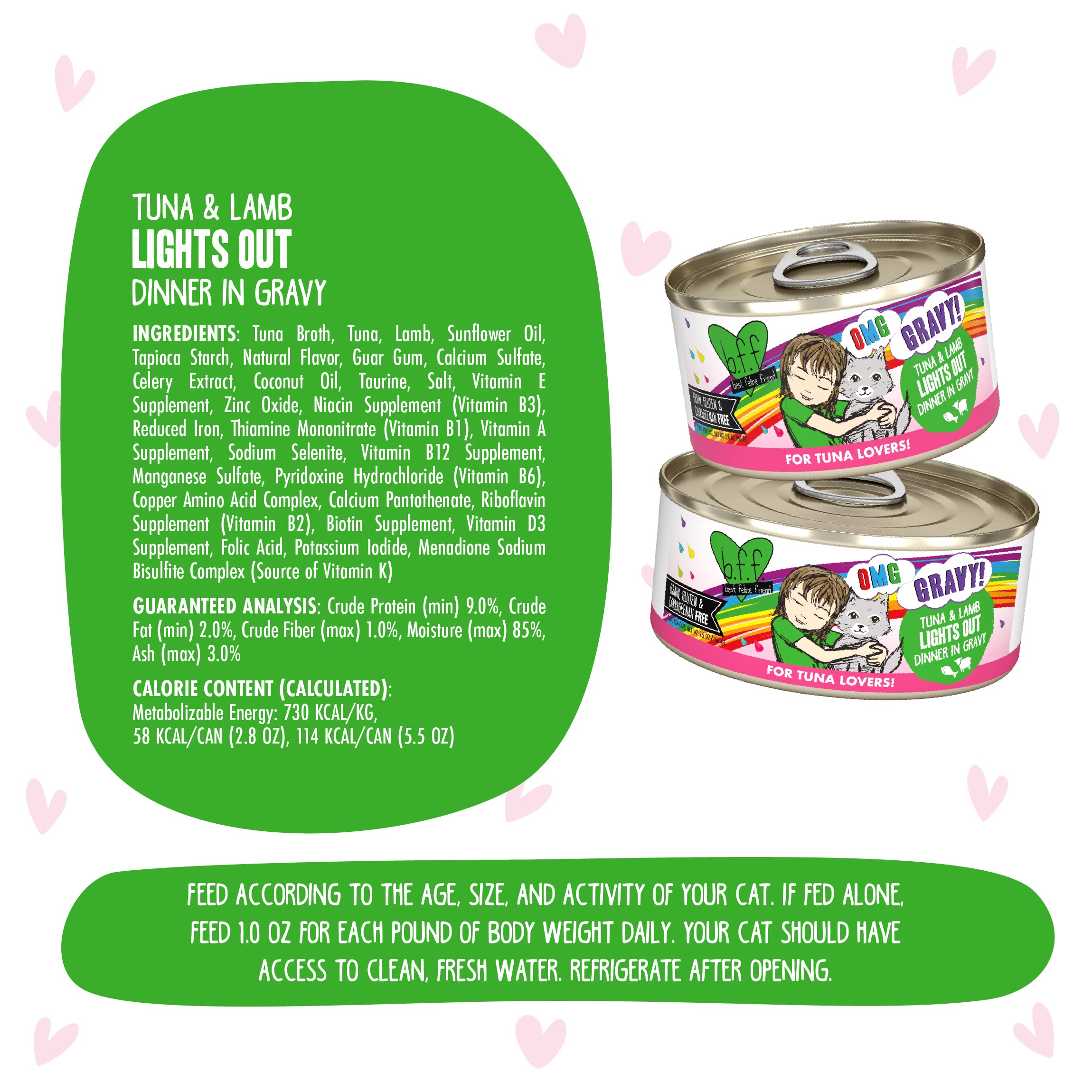 B.F.F. OMG - Best Feline Friend Oh My Gravy!, Tuna & Lamb Lights Out with Tuna & Lamb, 5.5oz Can (Pack of 8)