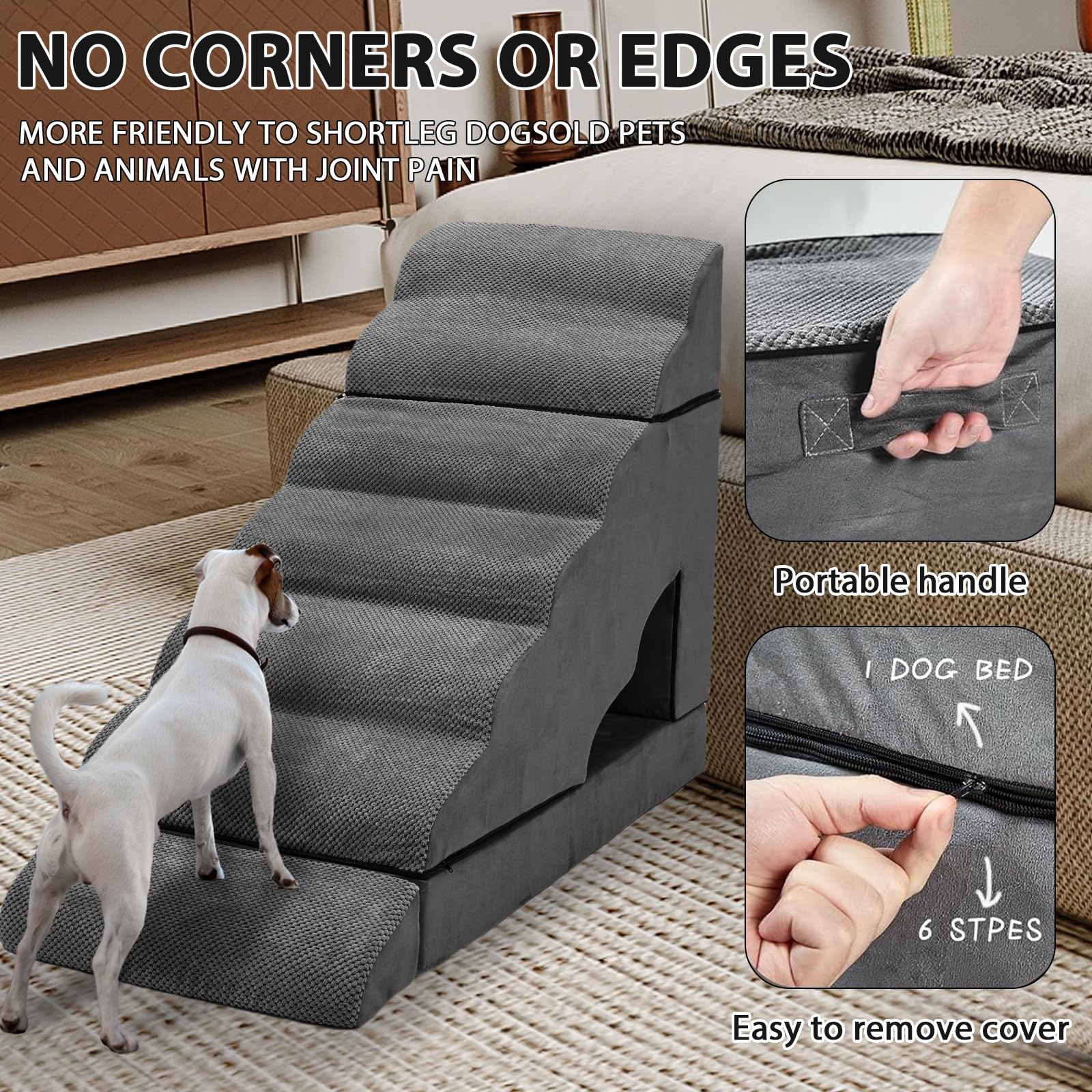 Foam Dog Stairs & Steps Ramps for High Beds 30-36 inches High Tall, LitaiL 7 Step Pet Stairs Steps for High Beds 30 inch Large D