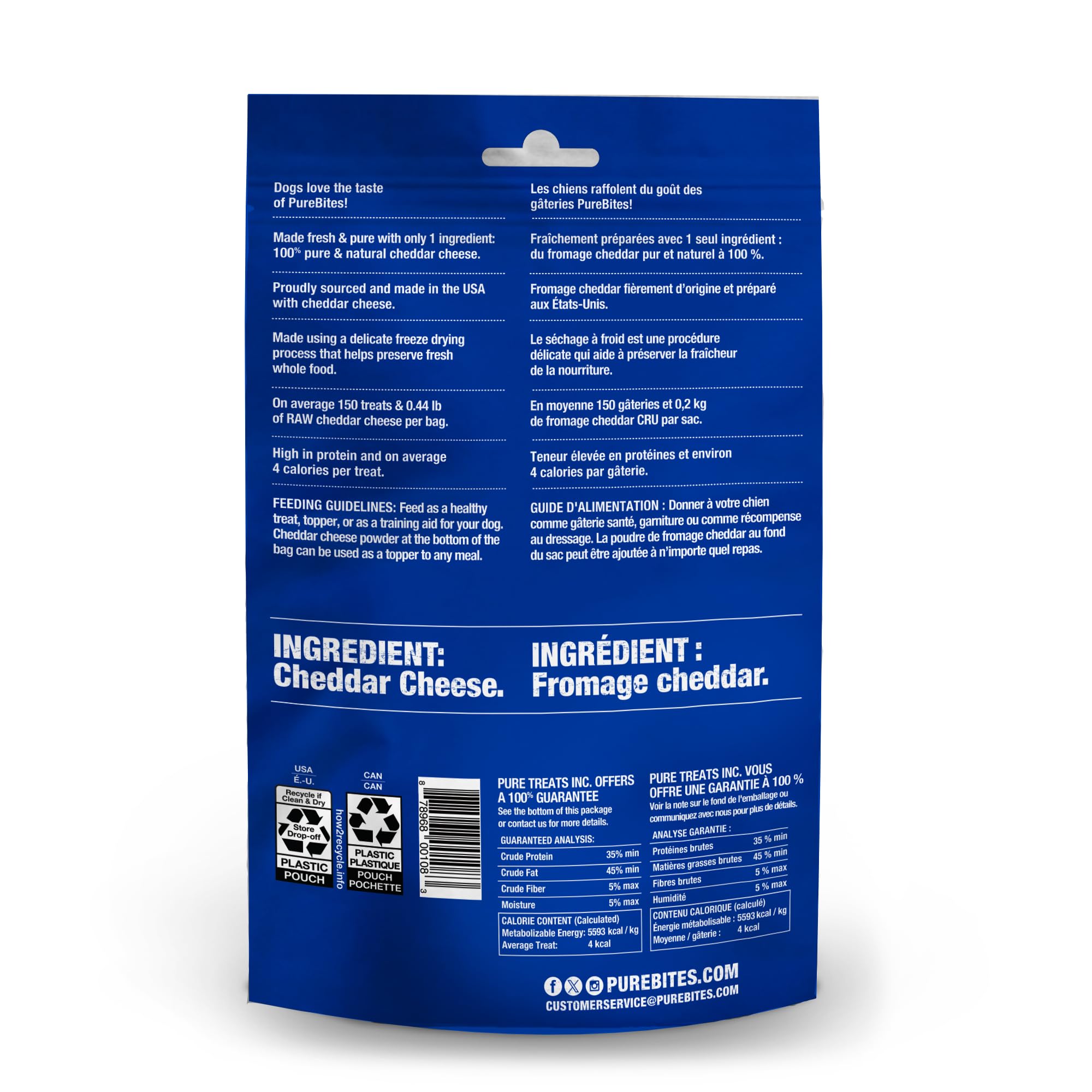 PureBites Cheese Freeze Dried Dog Treats, 1 Ingredient, Made in USA, 4.2oz