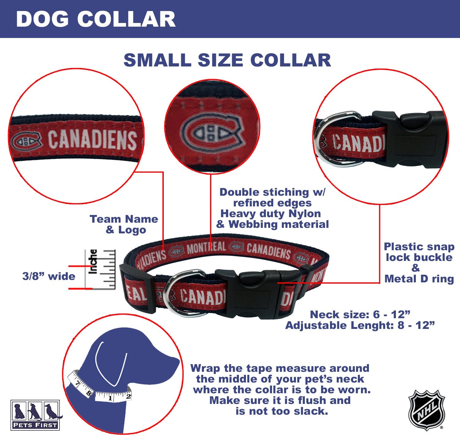 Pets First Nhl Montreal Canadiens Collar For Dogs & Cats, Small. - Adjustable, Cute & Stylish! The Ultimate Hockey Fan Collar!