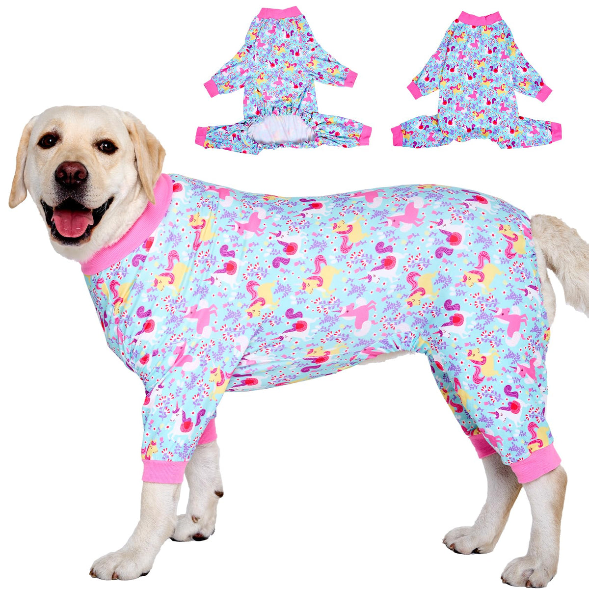 Lovinpet Pitbull Dog Pajamas,Large Dog Clothes Dog Pajamas, Wound Care/Post Surgery Dog Clothes, Lightweight Stretchy Dog Pajamas, Large Dog Shirt, Seafoam Unicorn Print, Large Breed Dog Pet Pj'S /3Xl