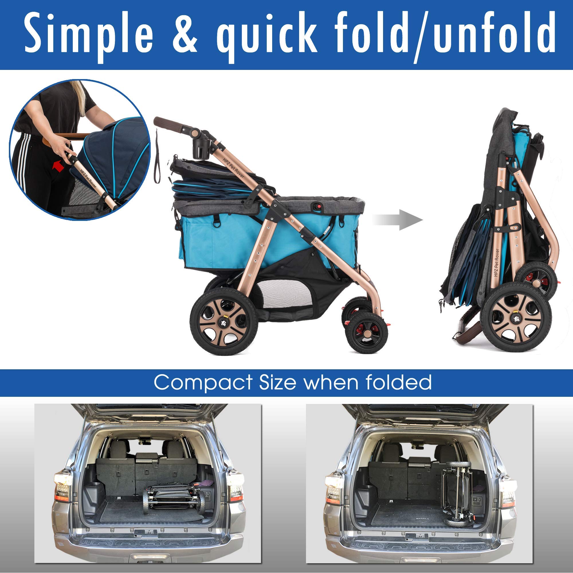Hpz Pet Rover Titan-Hd Premium Super-Sized Dog/Cat/Pet Stroller Suv Travel Carriage/W Access Ramp/100Lbs Capacity/Pumpless Rubbe