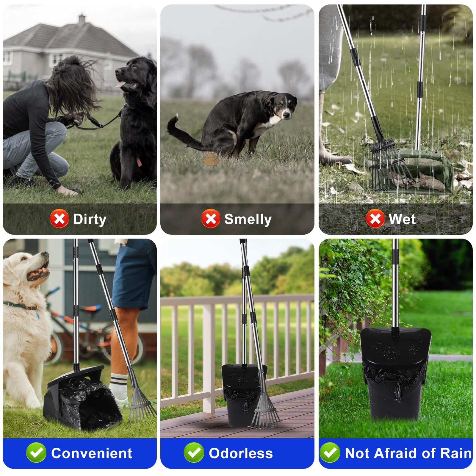 Lovinkiki Dog Pooper Scooper With 20 Bag Attachment Long Handle Swivel Bin, Rake Heavy Duty Pooper Scooper For Large Medium Smal