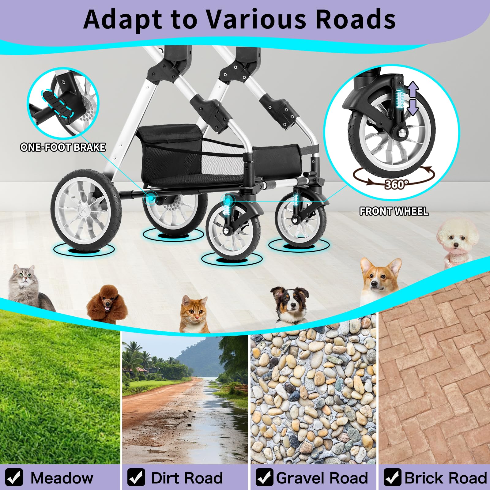 Ingborsa Pet Stroller For Medium/Small Dogs - Foldable, Lightweight Dog Carrier With Storage Basket (Green)