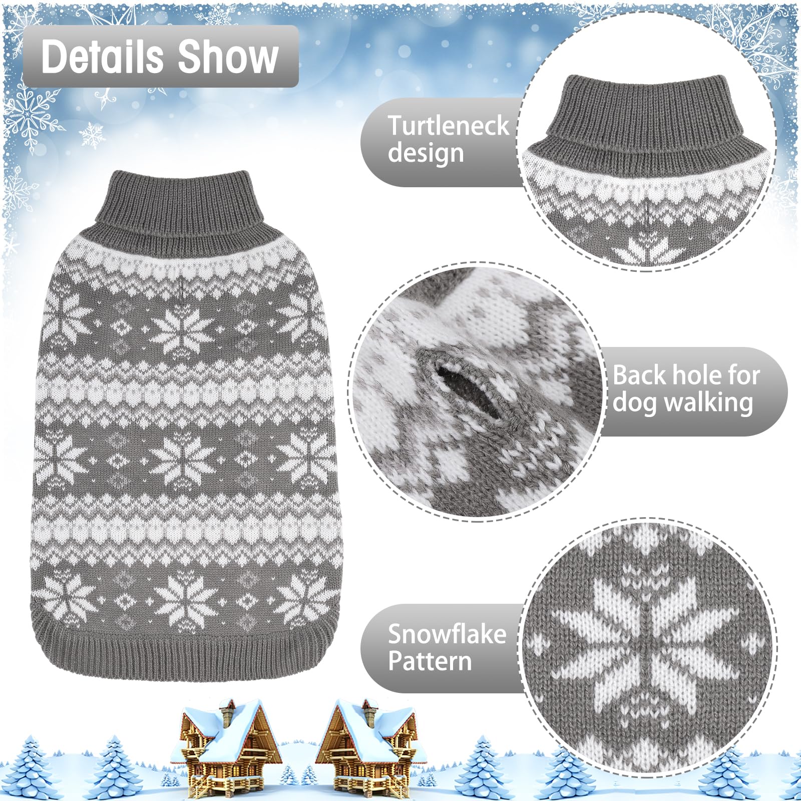 Kooltail Cable Knit Dog Sweater Turtleneck, Cold Weather Pullover Classic Knitwear, Snowflake Pattern Thick Warm Winter Pet Clot