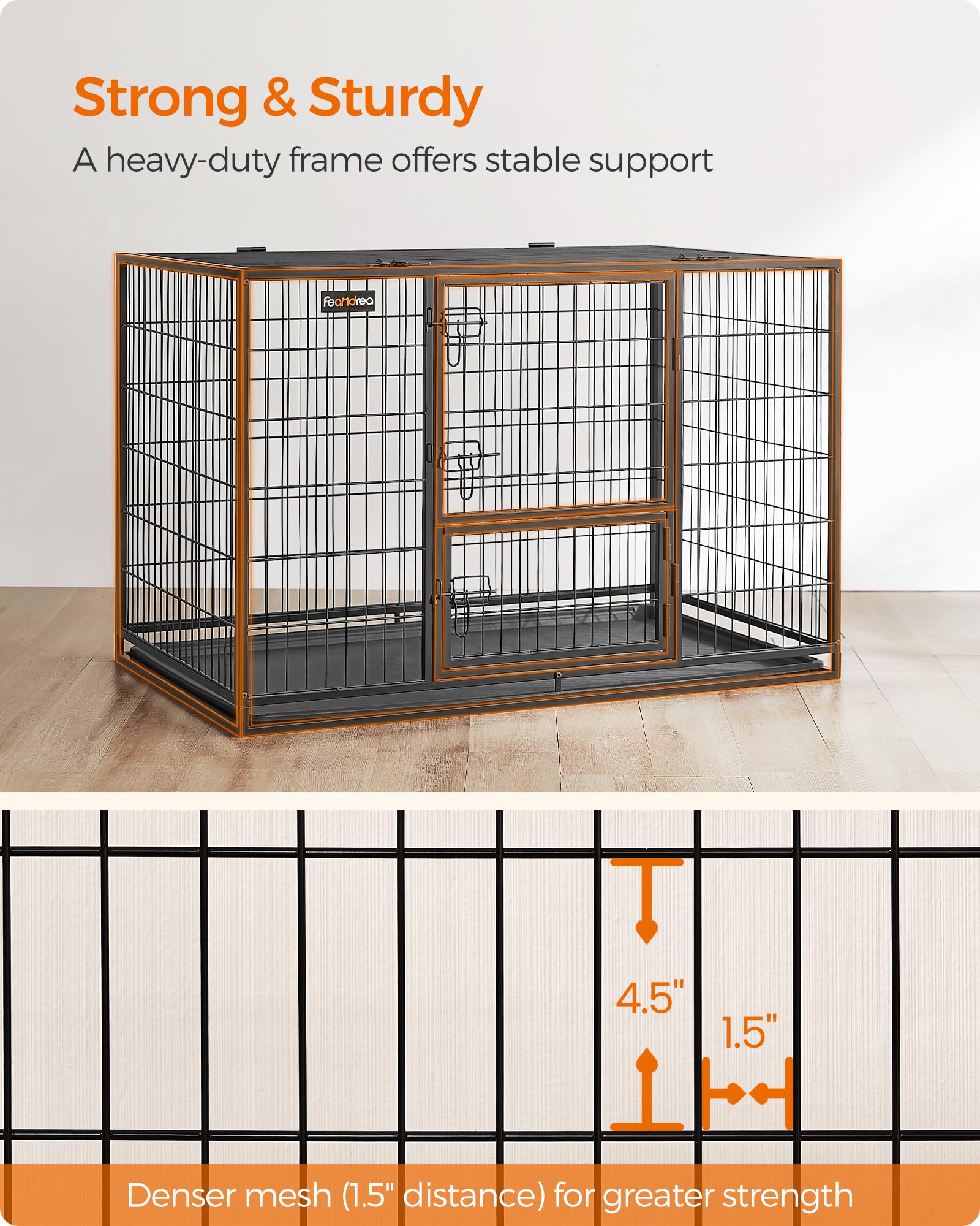 Feandrea Heavy-Duty Dog Crate, Metal Dog Kennel and Cage with Removable Tray, XL for Medium and Large Dogs, 42.1 x 27.6 x 29.5 I