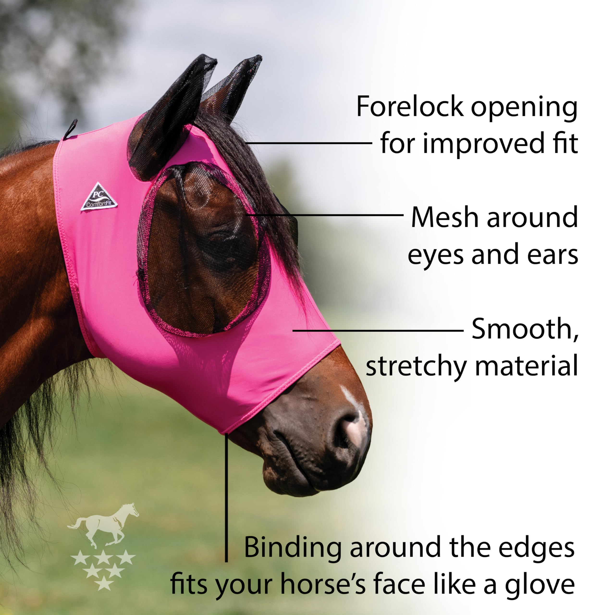 Professionals Choice Comfort Fit Fly Mask - Comfortable Fit Horse Fly Mask with Mesh Eye & Ear Protection, Forelock Opening | S