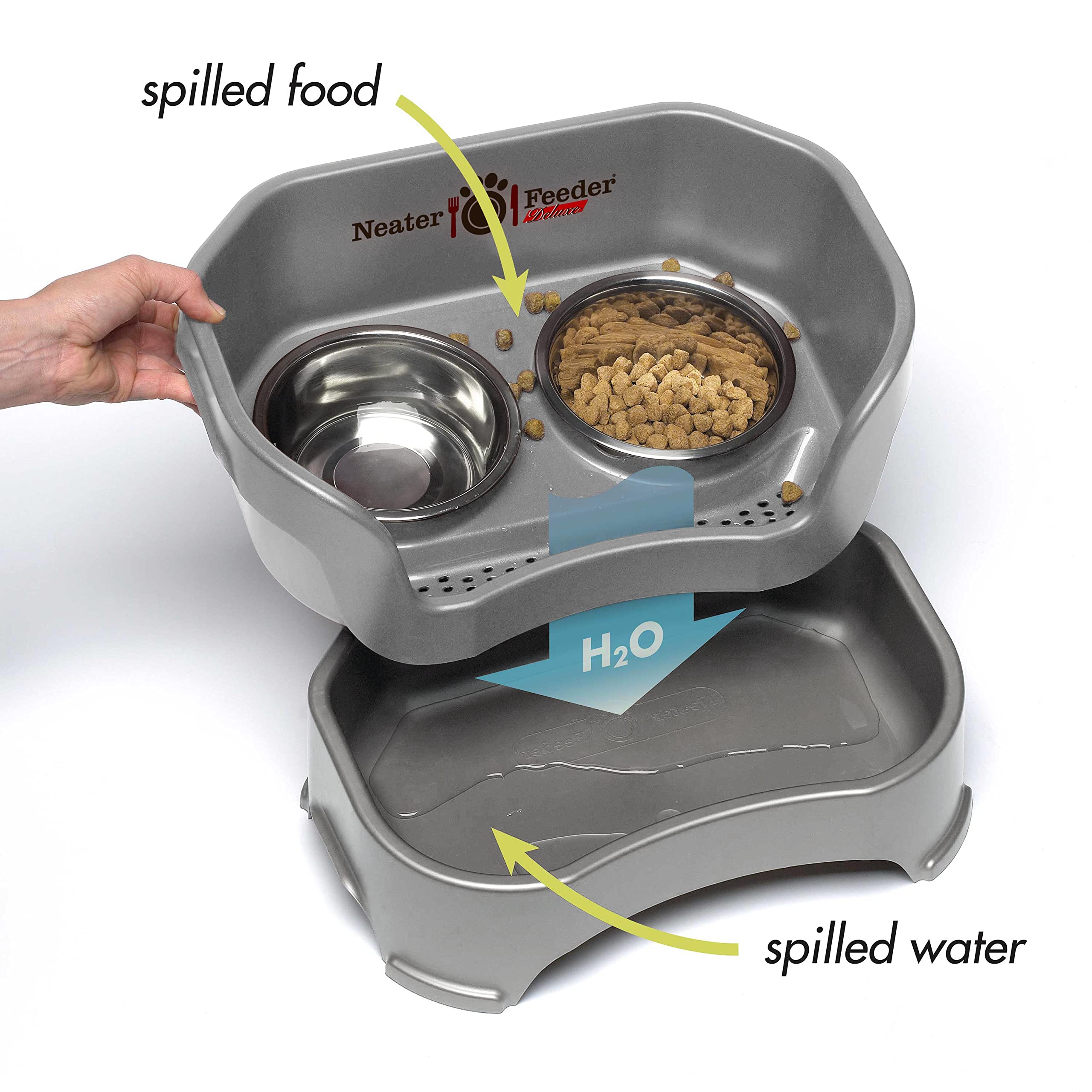 Neater Feeder Deluxe with Leg Extensions (Medium + Slow Feed Bowl Combo, Gunmetal)