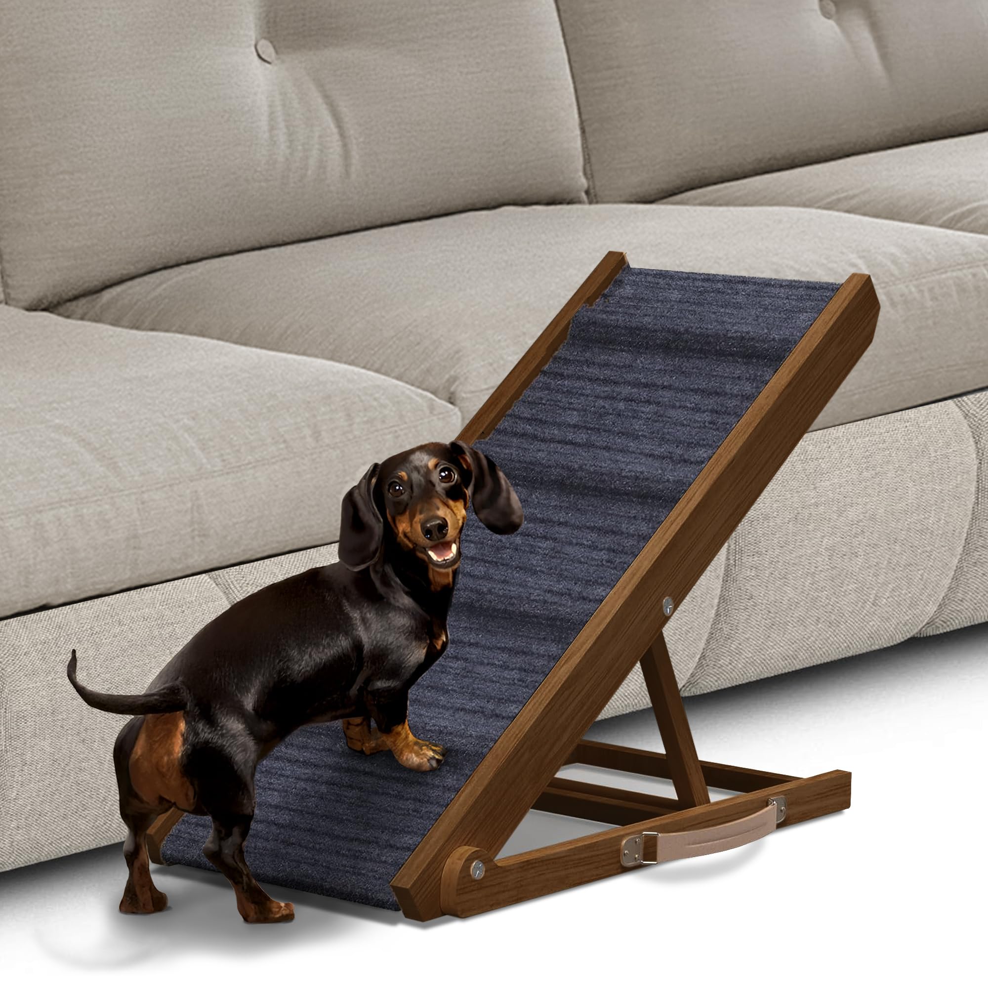 Pathosio Dog Ramp For Bed Portable And Folding Dog Ramp For Couch, For All Breeds Real Wooden Ramp For Dogs To Get On Bed, Adjus