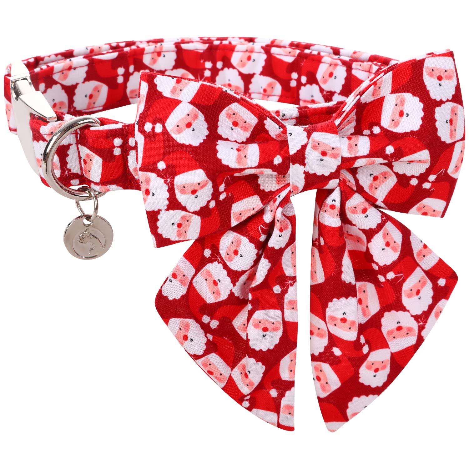 Dogwong Christmas Dog Collar With Sailor Bow, Red Santa Claus Dog Collar Soft Durable Adjustable Cotton Puppy Collar For Small M