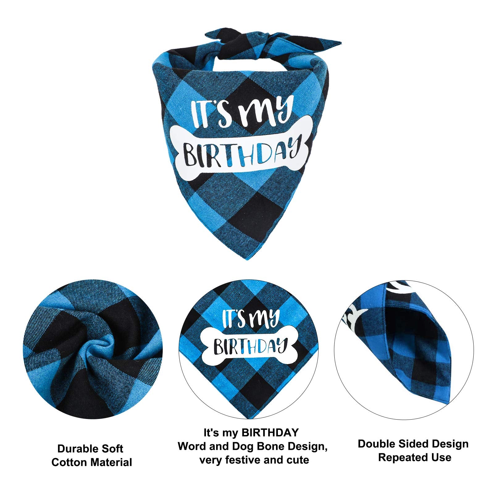 Vipith Double Sided Cotton Dog Birthday Bandana Girl Boy, Washable Reversible Plaid Painting Dog Scarf Bibs For Small Medium Lar
