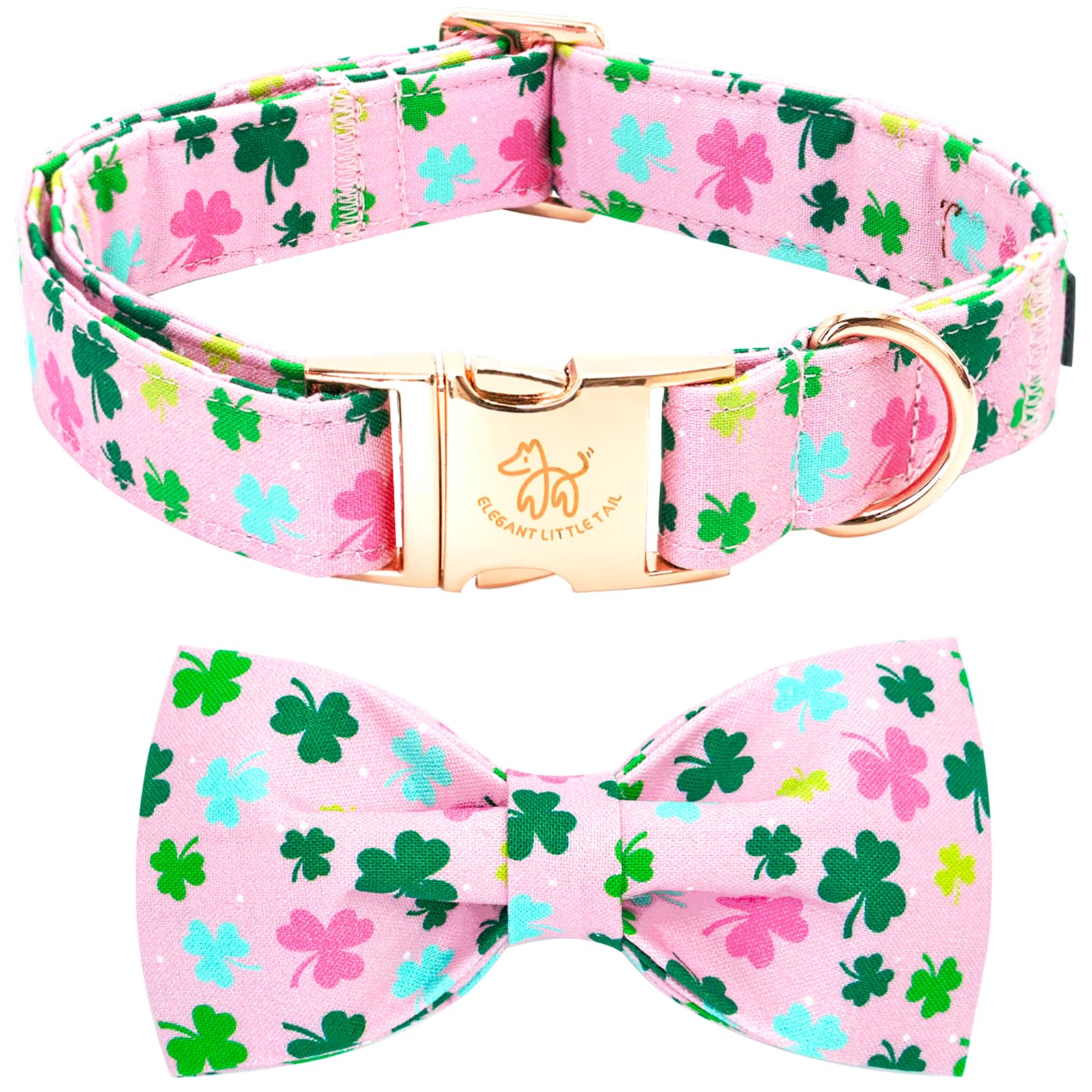 Elegant little tail St Patrick's Dog Collar, Lucky Colver Cotton Shamrock Pet Collar Trefoil Puppy Collar Bow Holiday Adjustable