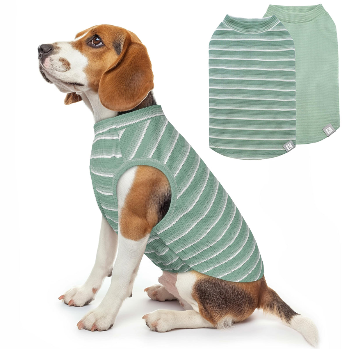 Kyeese 2Pack Waffle Dog Shirts Stretchy T-Shirts Lightweight Tank Top Sleeveless Striped Shirt Vest Breathable, Xx-Large, Green+