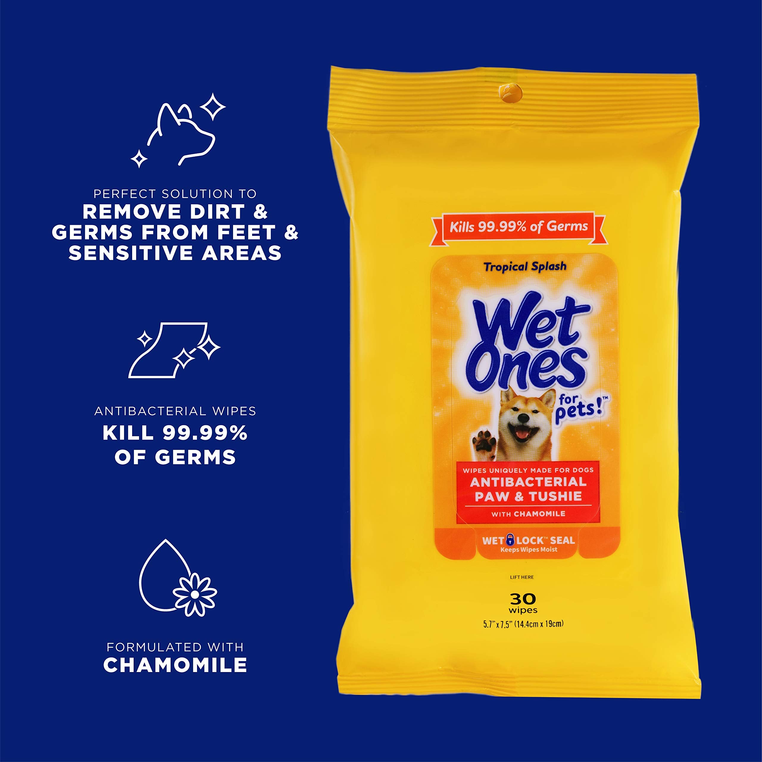 Wet Ones for Pets Paw & Tushie Dog Wipes With Chamomile, 30 ct - 8 Pack | Dog Wipes For All Dogs in Tropical Splash Scent | Dog