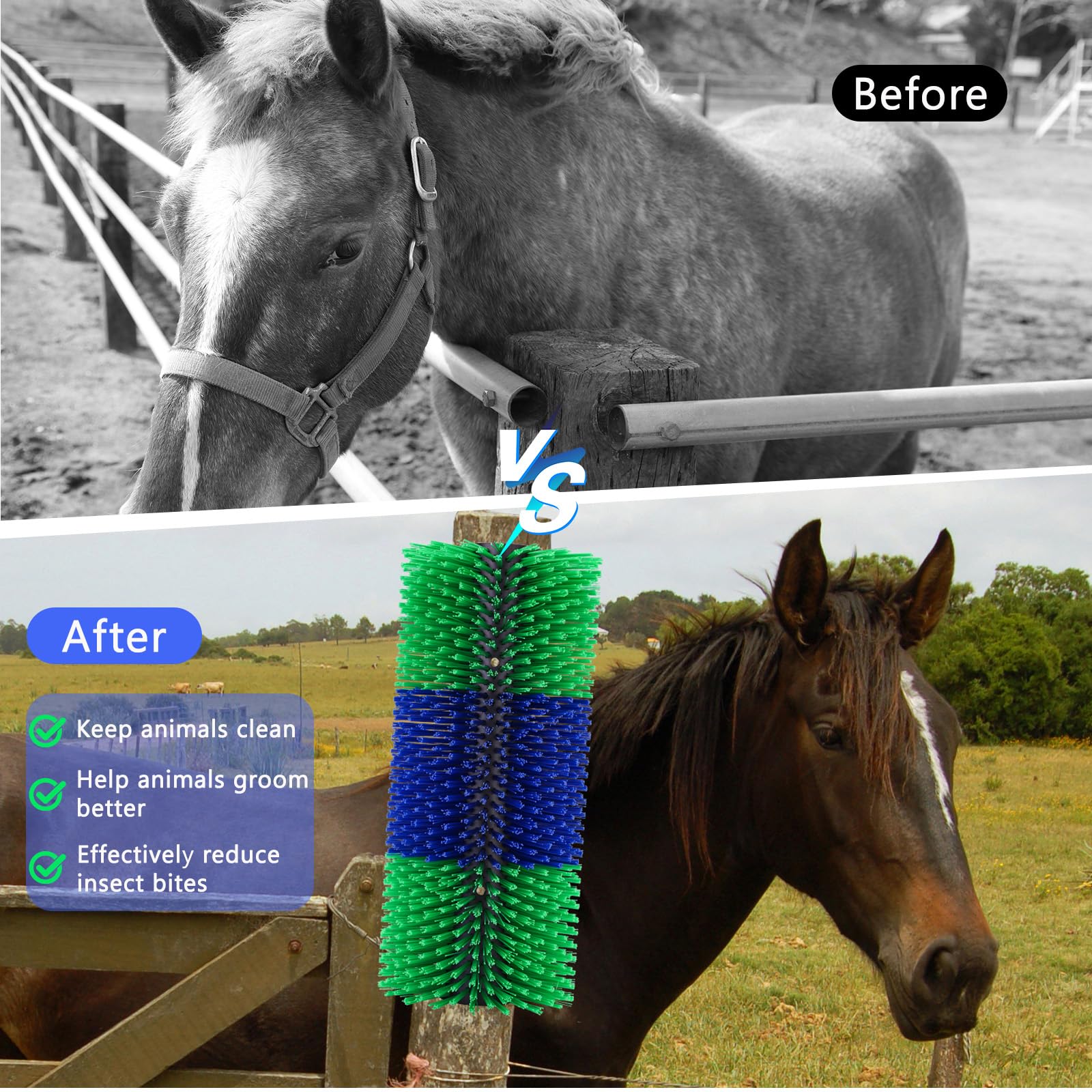 Livestock Scratching Brush,Horse Brushes For Grooming,Itch Relief Horse Scratcher Brushes Kit With Two Sets Of Mounting Screws F