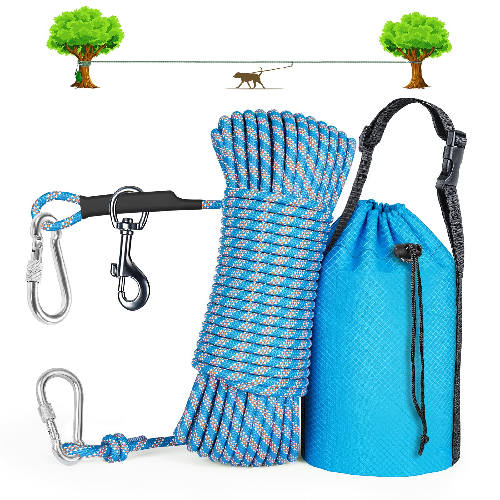 Tresbro Dog Tie Out Cable For Camping, 50Ft/75Ft/100Ft Trolley System For Dogs Up To 300Lbs, Portable Lightweight Dog Runner Lea