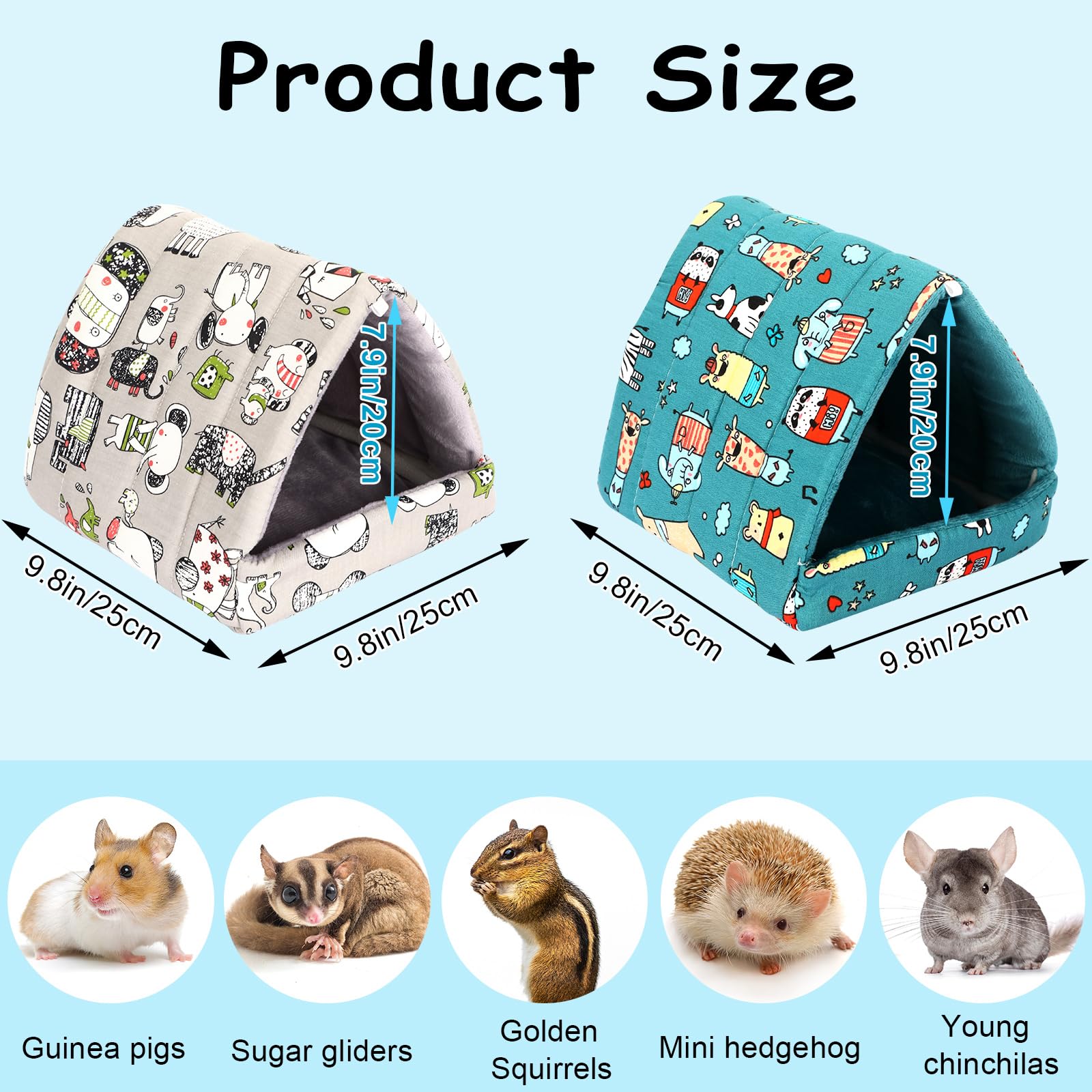 Upins 2 Pack 9.8 Inches Guinea Pig Bed, Guinea Pig Hideout Washable Small Animal House Cage Accessories For Dwarf Rabbits Chinch