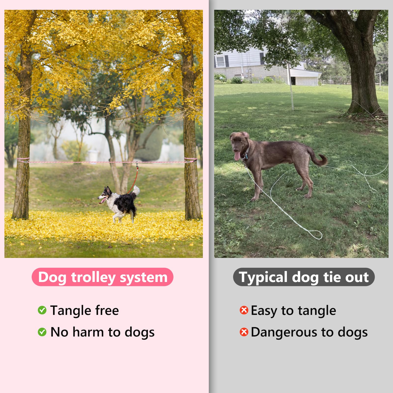 Tresbro Dog Camping Leash, 50Ft/75Ft/100Ft Dog Trolley System For Large Dogs - Portable And Lightweight, Reflective Cable For Ou