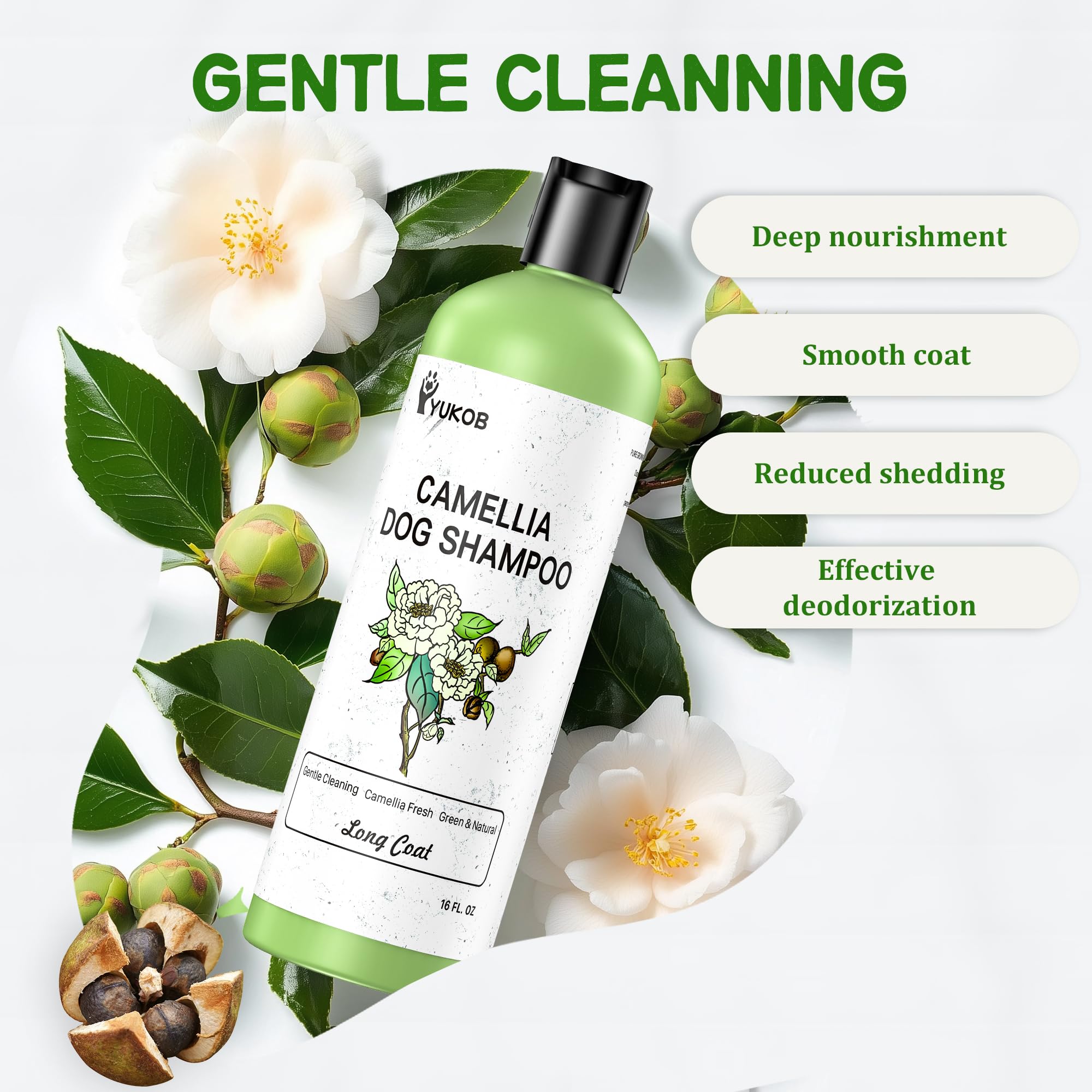 Yukob Dog Shampoo For Allergies & Itching -Natural Camellia Oil Pet Shampoo For Sensitive Skin, Deshedding, Smooth Coat For Smel