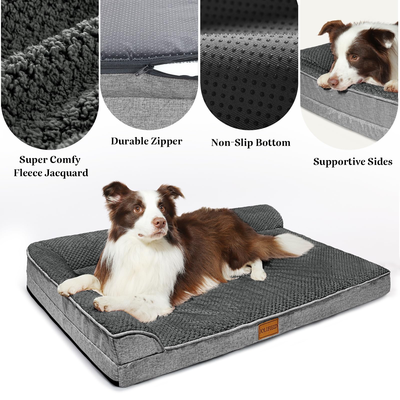 Jolifield Orthopedic Jacquard Xl Dog Bed For Large Dogs 42''X28'', Waterproof L Shaped Big Large Pet Sofa Bed With Washable Remo