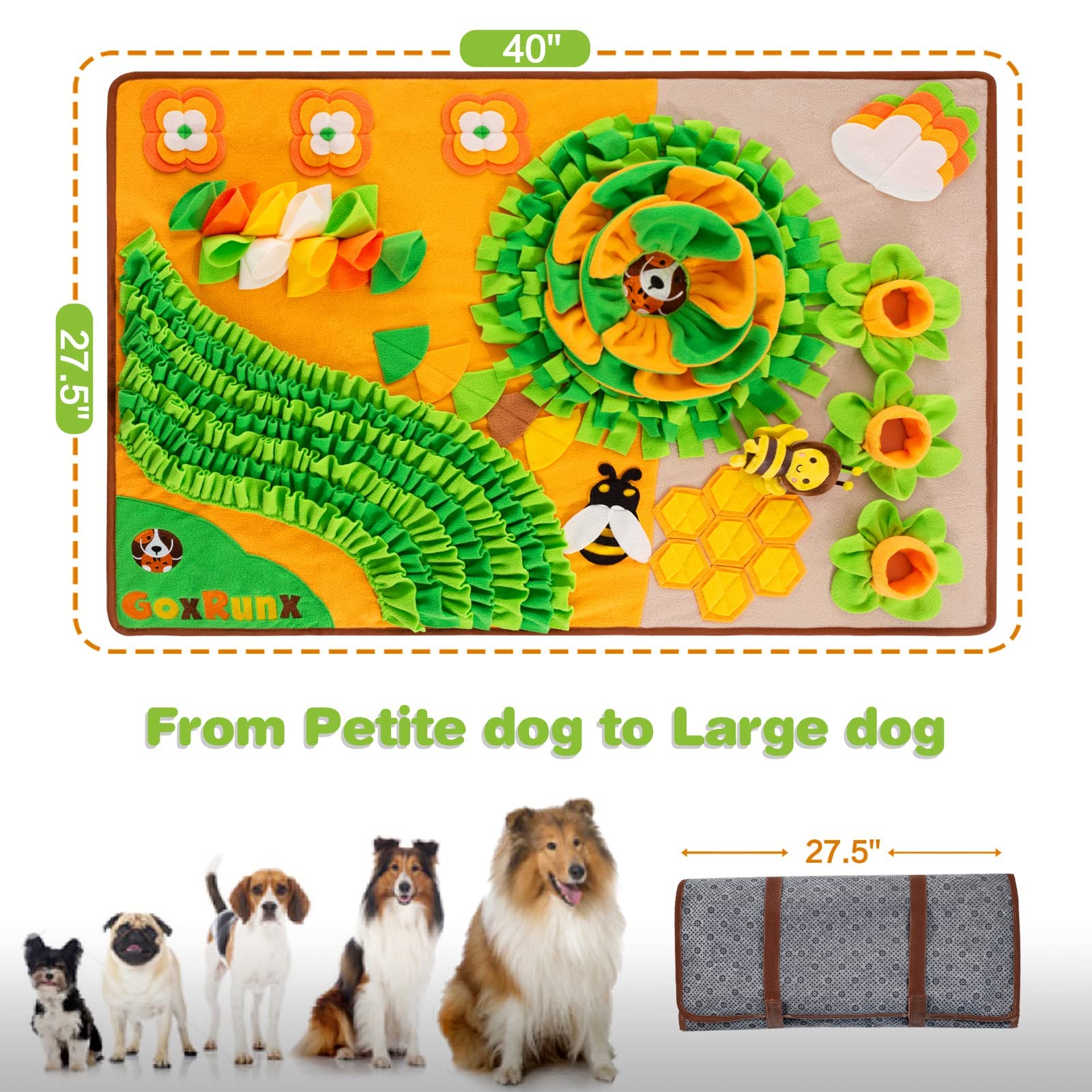 Goxrunx Snuffle Mat For Dogs - 40' X 27' Large Dog Feeding Mat With Nosework & Stress Relief For Natural Foraging (Orange)